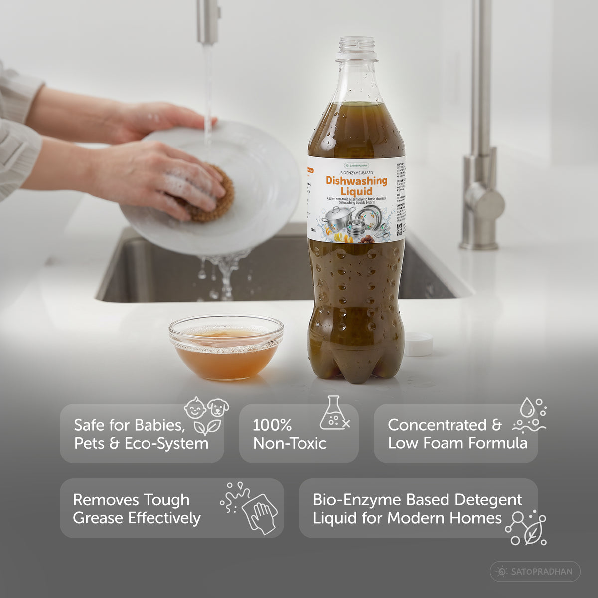Natural Dishwashing Liquid 750 ml & 1.9L- Organic Dish Soap - Herbal Dishwash Liquid for Sensitive Hands - Herbal & Skin-Friendly - Hypoallergenic, Safest & Bio Cleaner