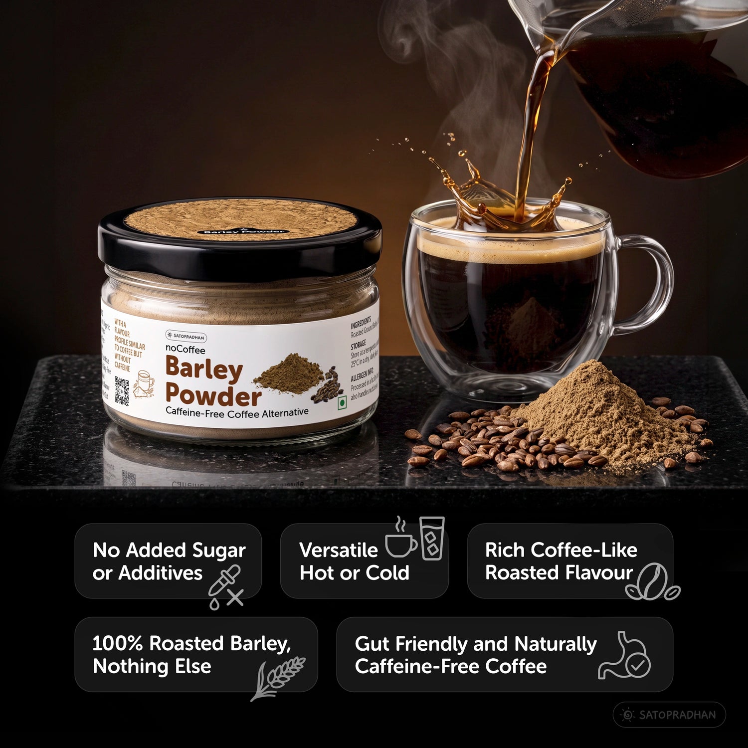 noCoffee Barley Powder  - Naturally Caffeine-Free Coffee Alternative - Roasted Nutty Wellness Drink