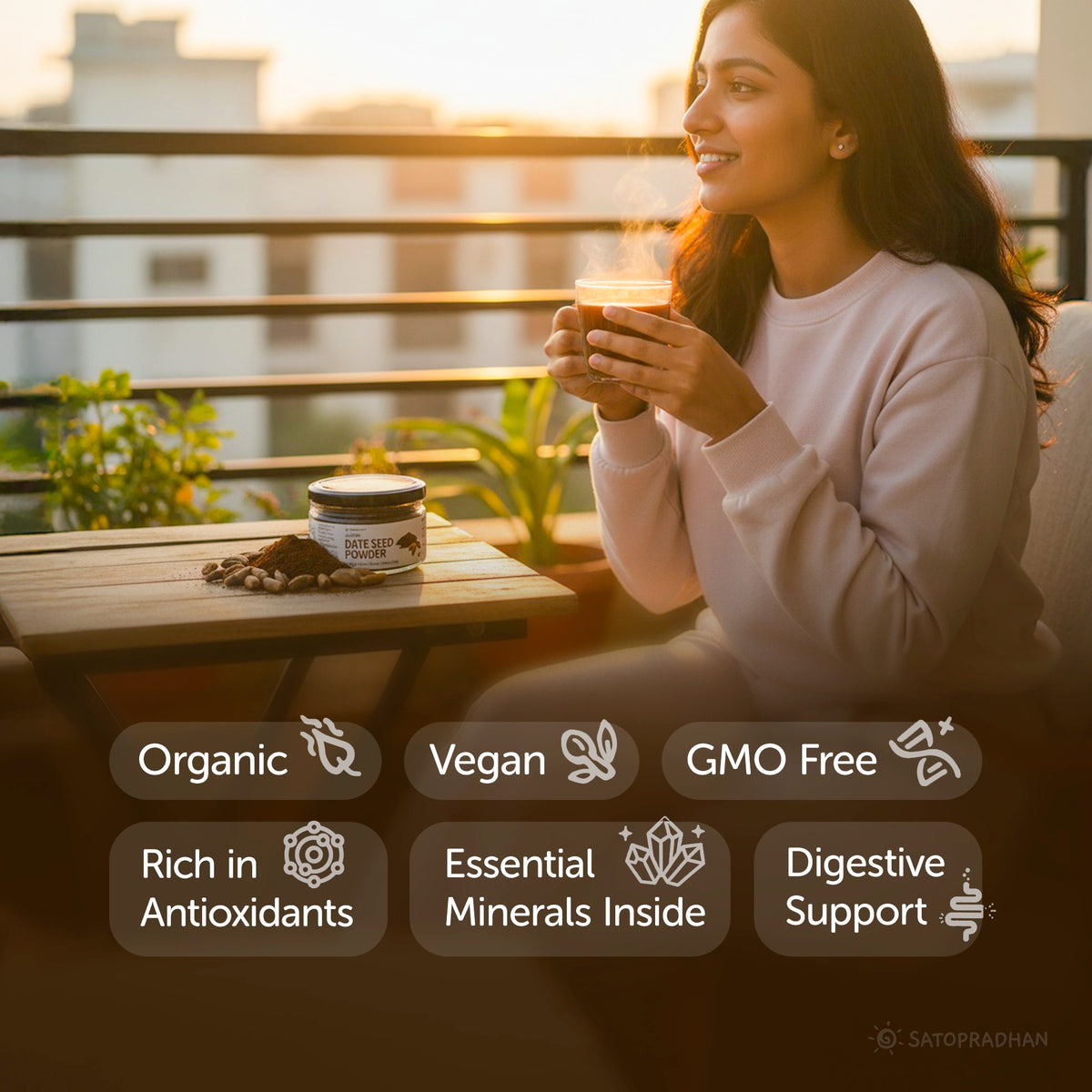 noCoffee Date Seed Powder 100g - Best Caffeine Free Coffee Alternative – Non Acidic Coffee for GERD & IBS – Organic, Gut Friendly, Plant-Based Coffee Substitute – Coarsely Ground, Key Values, Main Features, Benefits