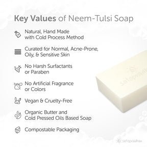 Clarifying Neem-Tulsi Soap 100g - Natural, Organic & Vegan - No Added Color/Synthetic Fragrances | Handmade Detan Detoxifying Pure Soap For Cleansing