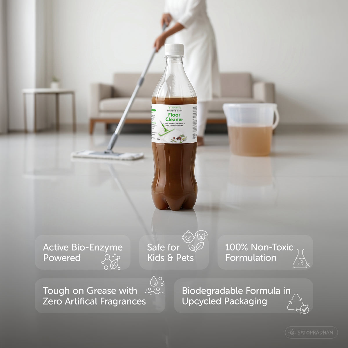 Eco Friendly Floor Cleaner 750ml & 1.9L - Herbal Bio Enzyme Floor Cleaner - Organic, Non-Toxic & Pet-Friendly - Eco Floor Cleaner - Plant-Based Surface Cleaner
