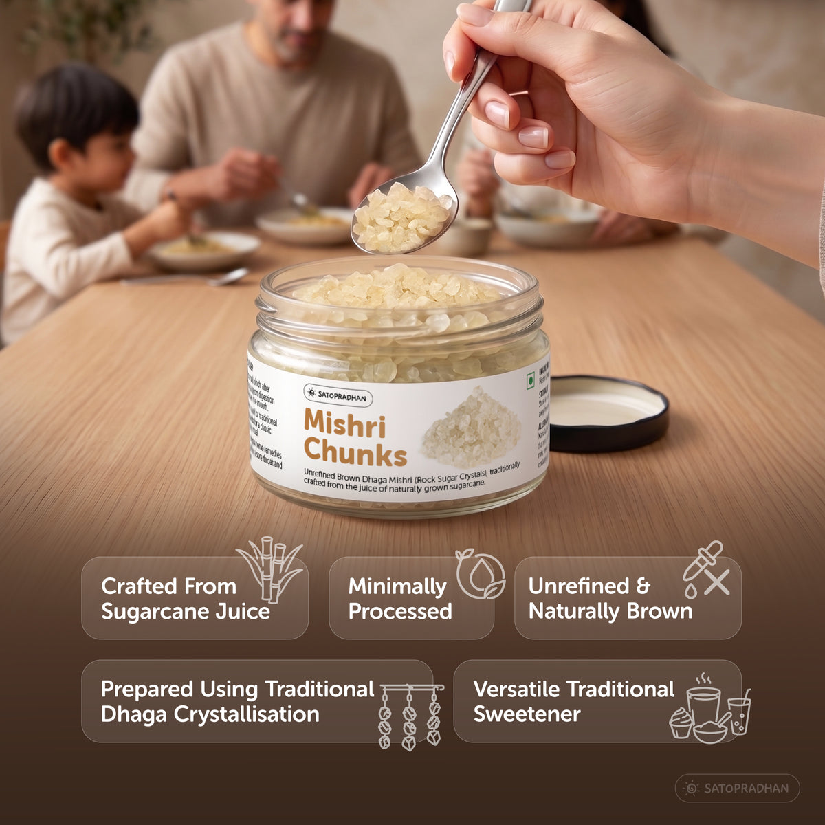 Brown Dhaga Mishri Chunks 150g – Rock Sugar Crystals - Unrefined, Chemical-Free Sweetener