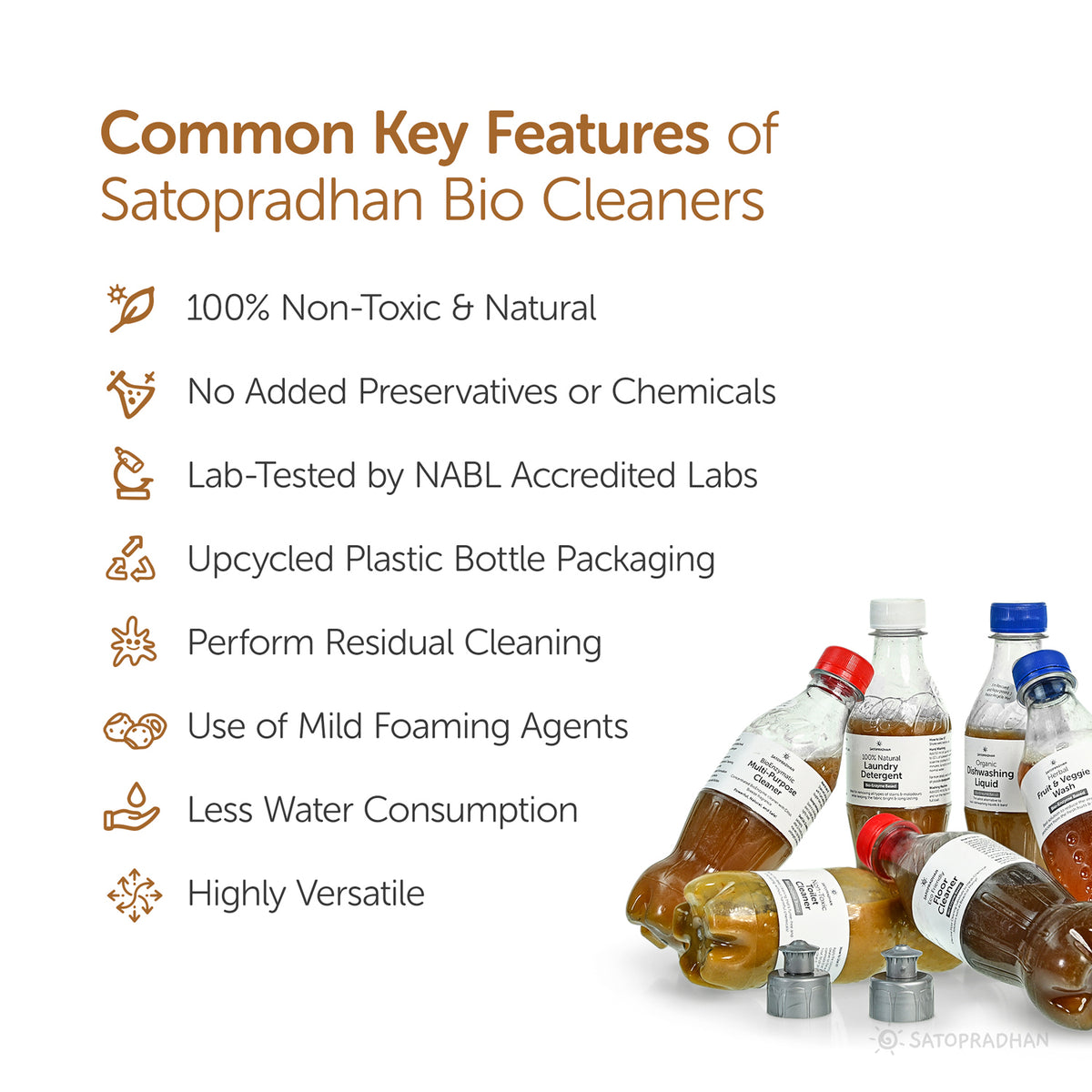 Eco Home Cleaners Trial Pack - 6 Bio Enzyme Based Natural Cleaners Free of Harmful Chemicals in Upcycled Plastic Bottles of 300ml - Satopradhan