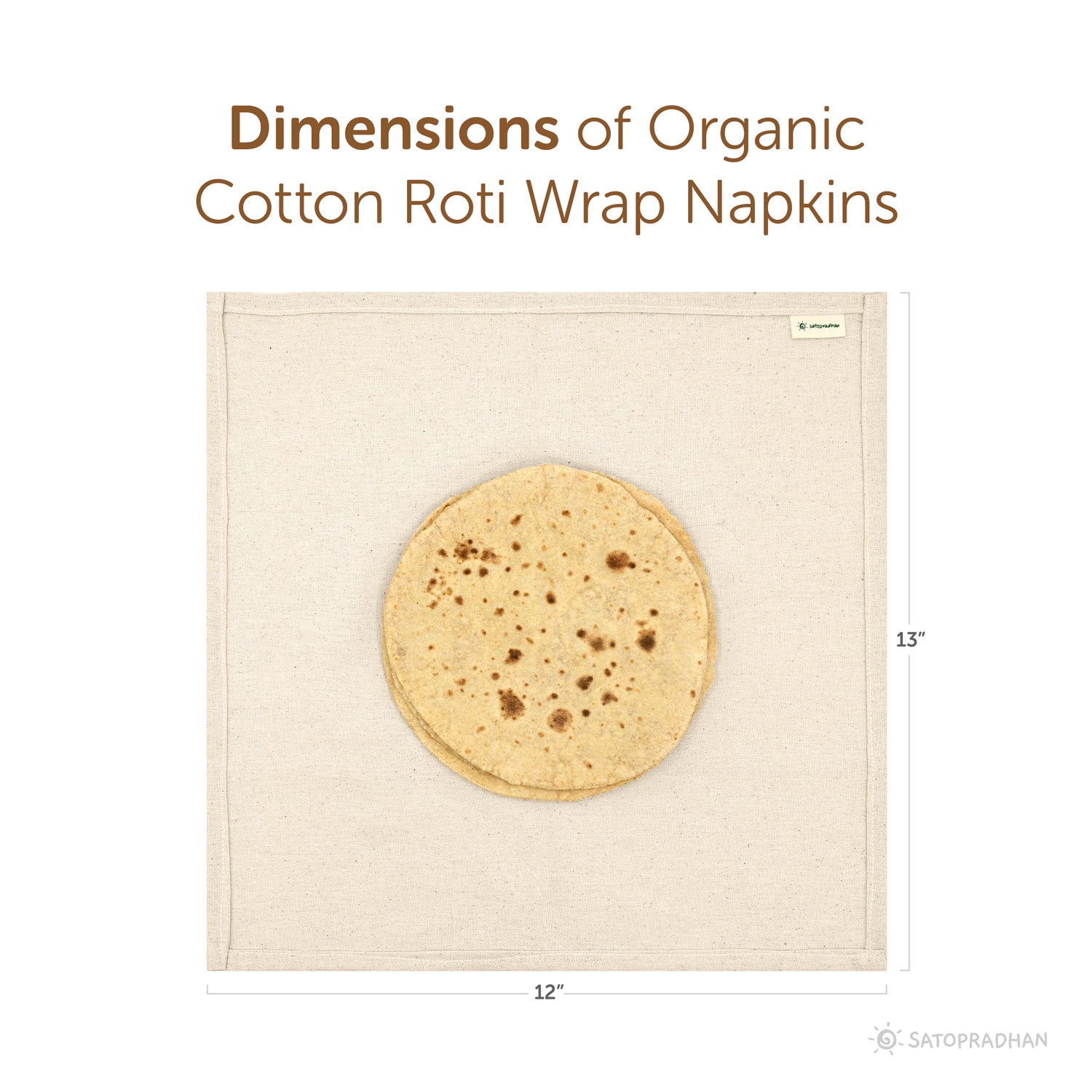 Roti Wrap Cloth dimensions: 13” x 12” organic cotton, ideal for covering chapatis and rotis