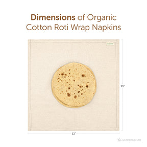 Roti Wrap Cloth dimensions: 13” x 12” organic cotton, ideal for covering chapatis and rotis