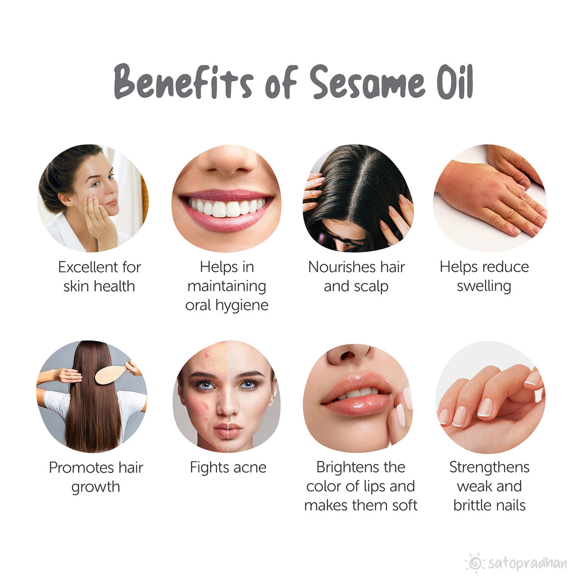 Benefits: Excellent for skin health, Helps in maintaining oral hygiene, Nourishes hair and scalp, Helps reduce swelling, Promotes hair growth, Fights acne, Brightens the color Of lips and makes them soft, Strengthens weak and brittle nails