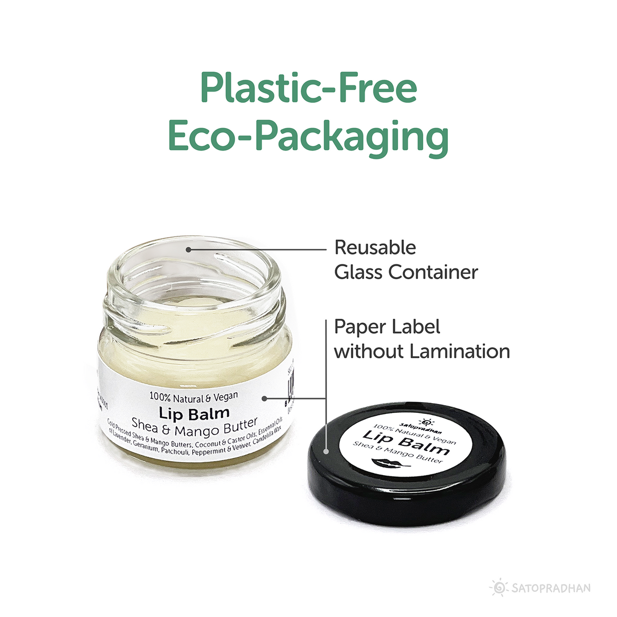 Lip Balm Shea & Mango Butter 15g - Vegan with all Natural Ingredients | Lip Balm Moisturizer for Dry Lips | Suitable for Men & Women, Packaging, eco-packaging, natural