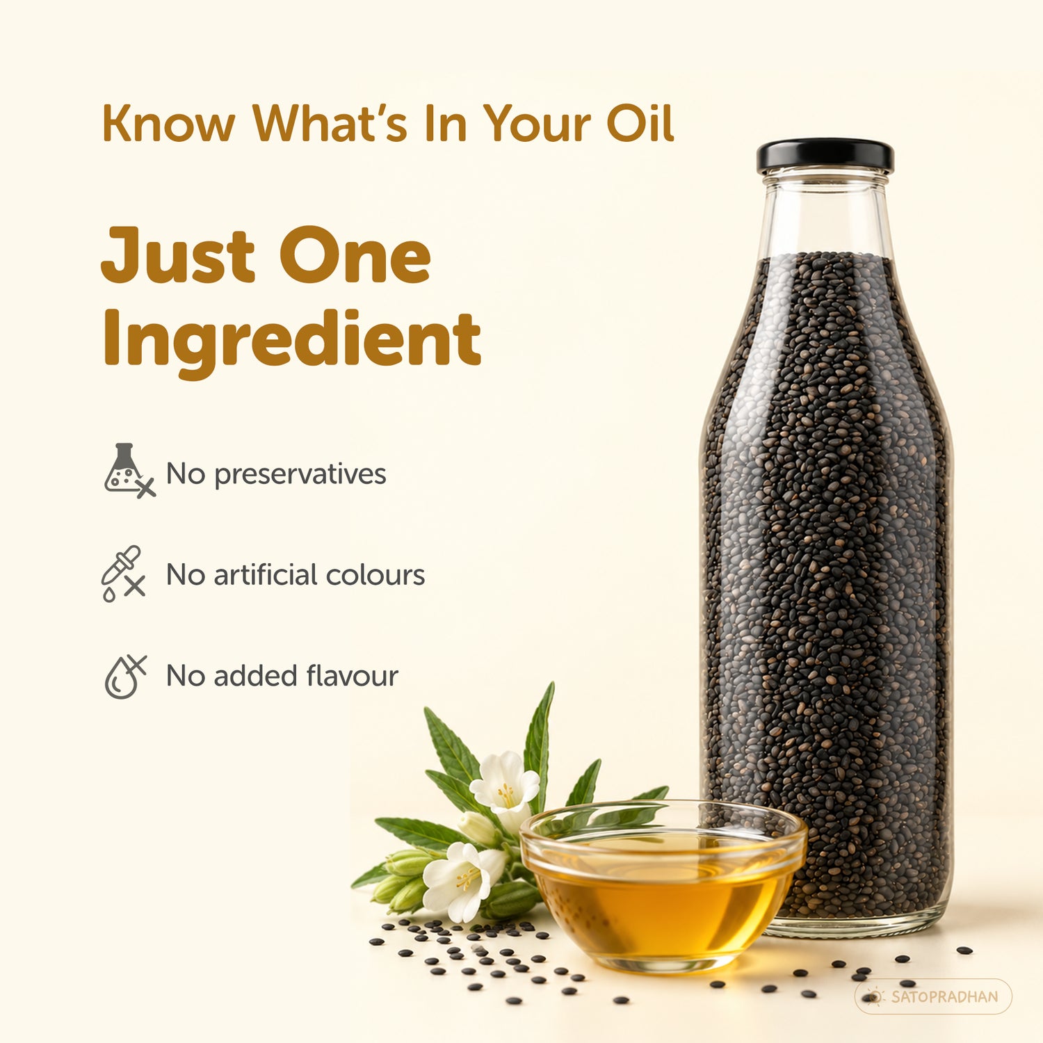 Sesame/Gingelly Oil 1000ml in reusable glass bottle - Pure & Wooden Cold-pressed without Chemicals - Extracted from Black Sesame Seeds | Meetha Tel