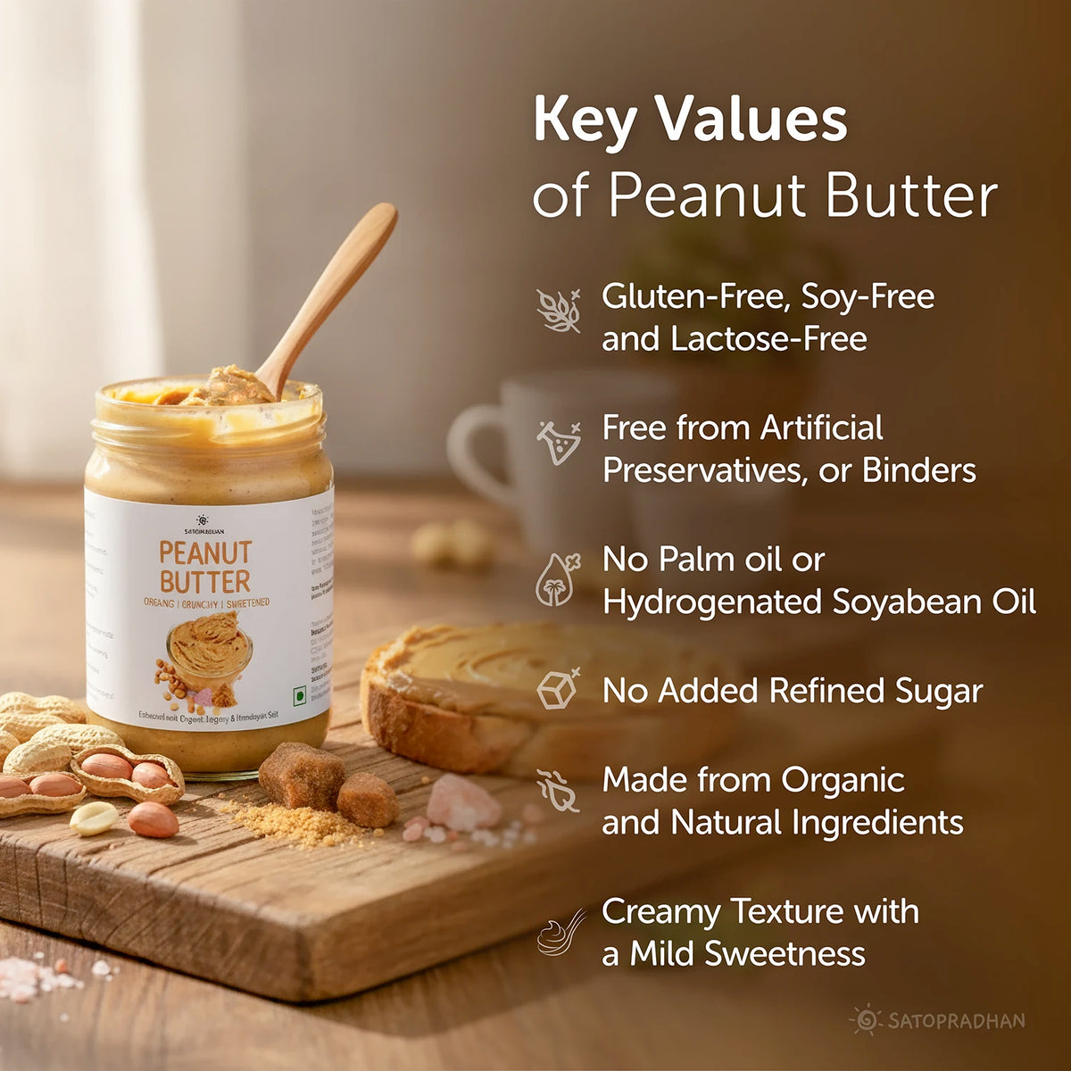 Natural Peanut Butter Crunchy 500g - Mildly Sweetened with Organic Jaggery Powder - All Natural, Gluten-Free, Organic, Healthy & Vegan - Ideal for Keto & Vegan Diets, Gym Goers, & Healthy Snacks