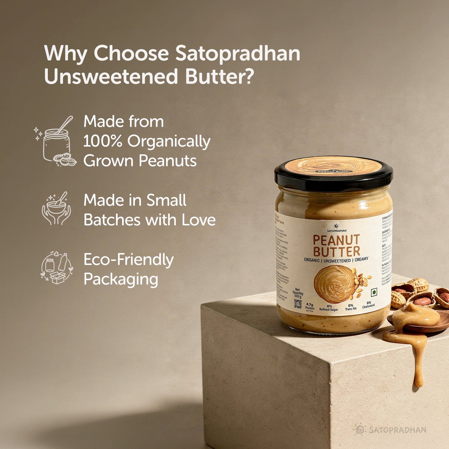 Sugar Free Plain Peanut Butter – Creamy - Unsweetened - 100% Peanuts