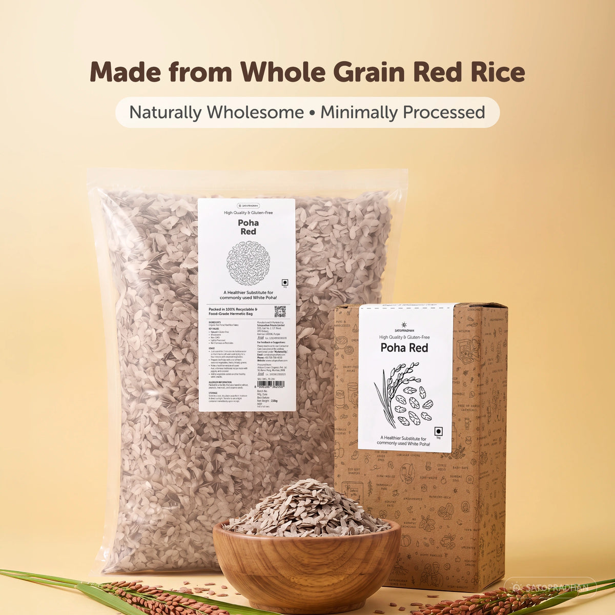 Poha Red - Organic & Wholesome 400g & 2.8 Kg - Gluten-free & Saponin-free - High-Quality Unrefined Grains without Preservatives
