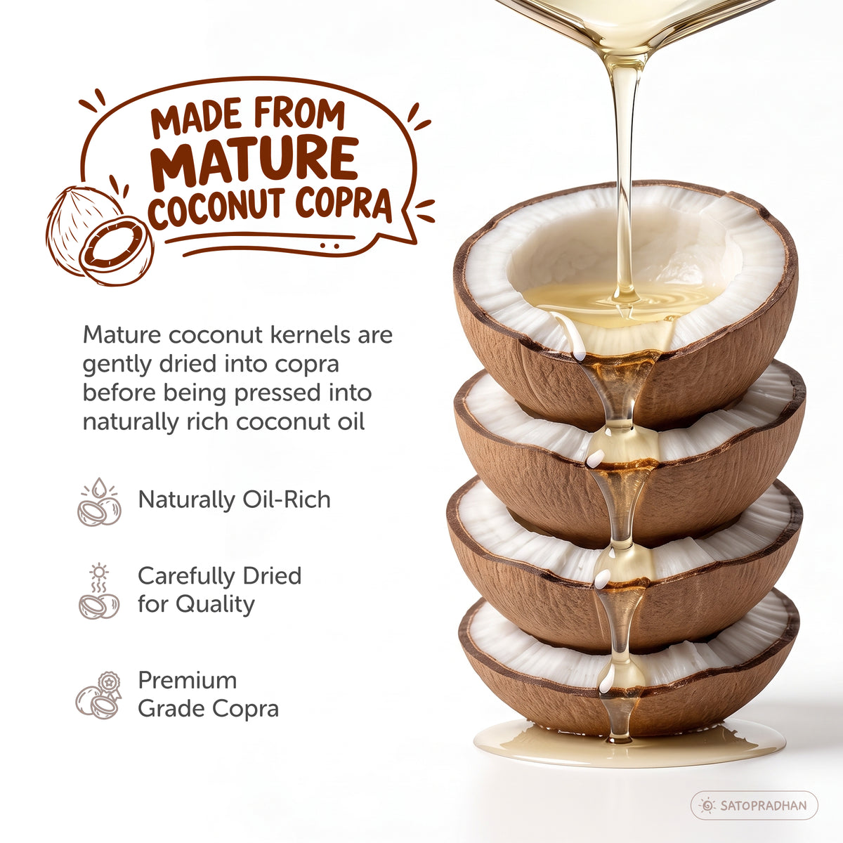 Coconut Oil - Wooden Cold-pressed- Choose from 1000ml or 500ml Multipurpose Oil Without Chemicals in a Reusable Glass Bottle (Kachi Ghani)