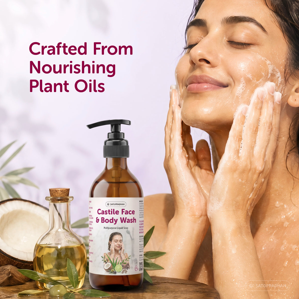 Castile Face & Body Wash – 200ml Glass Bottle / 900ml Refill in Upcycled Plastic Bottle – Natural Liquid Soap – Gentle Multi-Purpose Cleanser for Sensitive, Dry & Acne-Prone Skin - Shampoo for Dry Hair