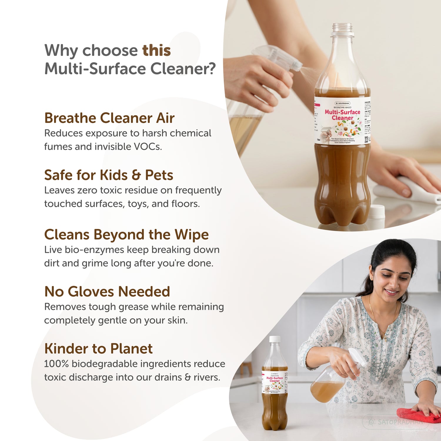 Plant-Based Multi-Surface Cleaner 750 ml - Bio-Enzyme All-Purpose Cleaning Spray - Chemical-Free Glass Cleaner