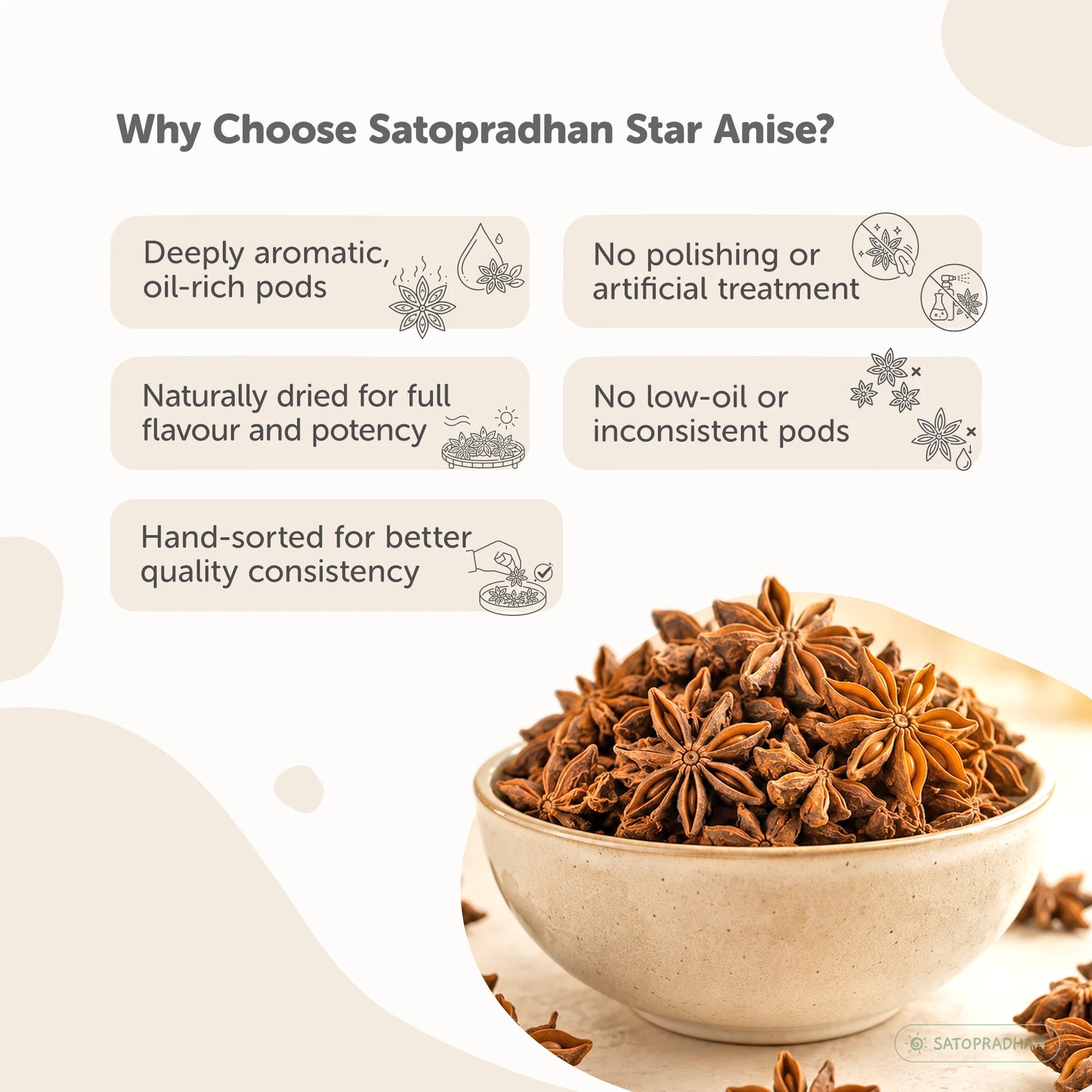 Organic Star Anise 80g - Chakra Phool - Premium Whole Chakri Phool - Khada Masala for Cooking
