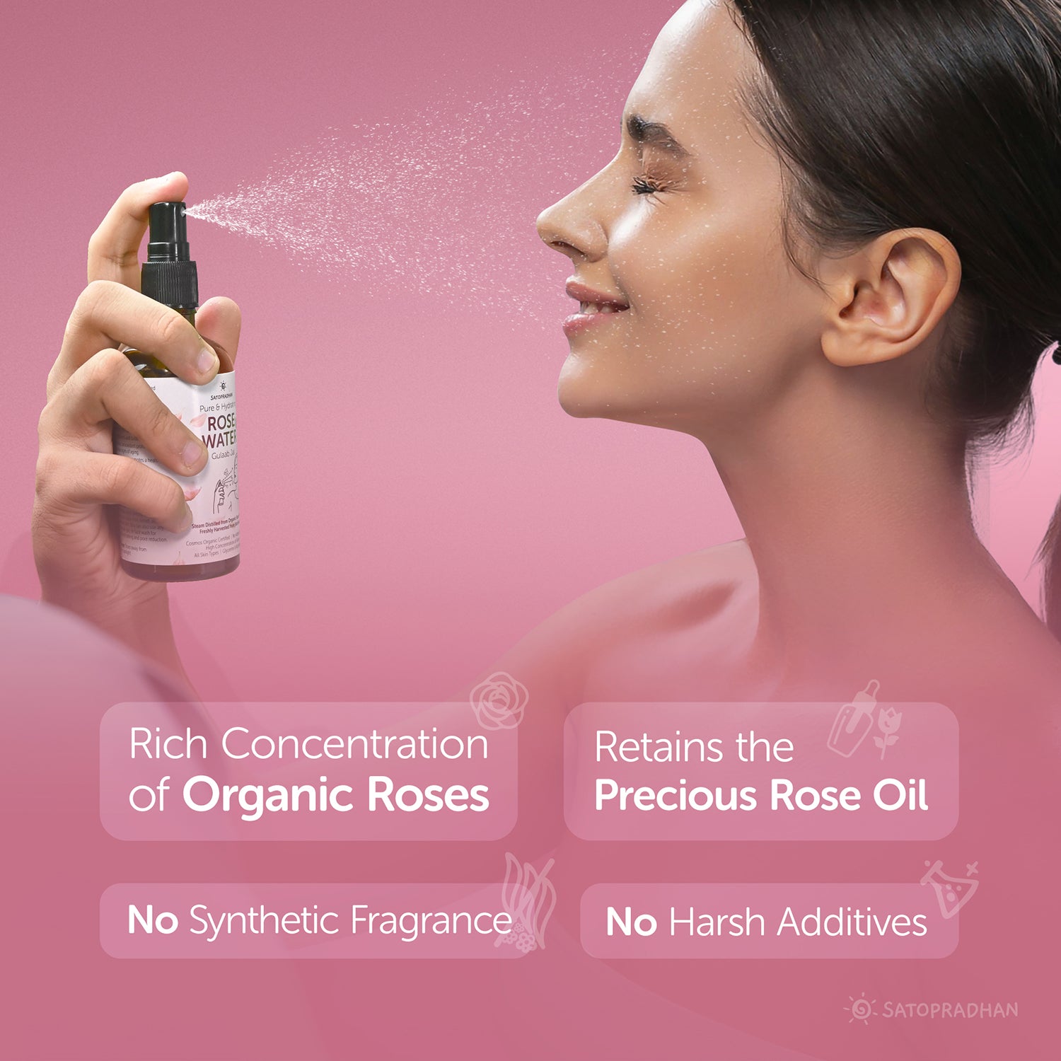 organic roses, precious rose oil, no synthetic fragrance, no harsh additives