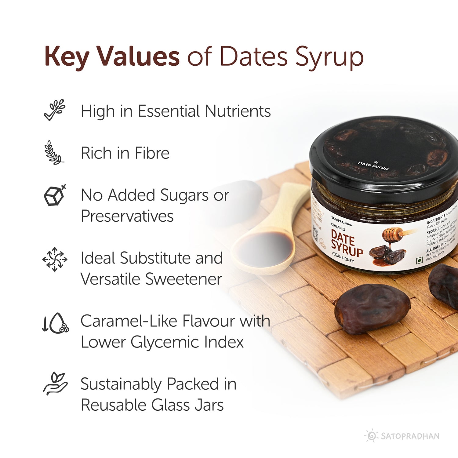 Pure Date Syrup 200g- Premium Kimia Date Syrup- Natural Alternative to Bee Honey for Vegans - Satvic Sweetener-Healthy Alternative to Refined Sugar, Maple Syrup, & Honey-Plant-Based Date Honey| Key Values | Features