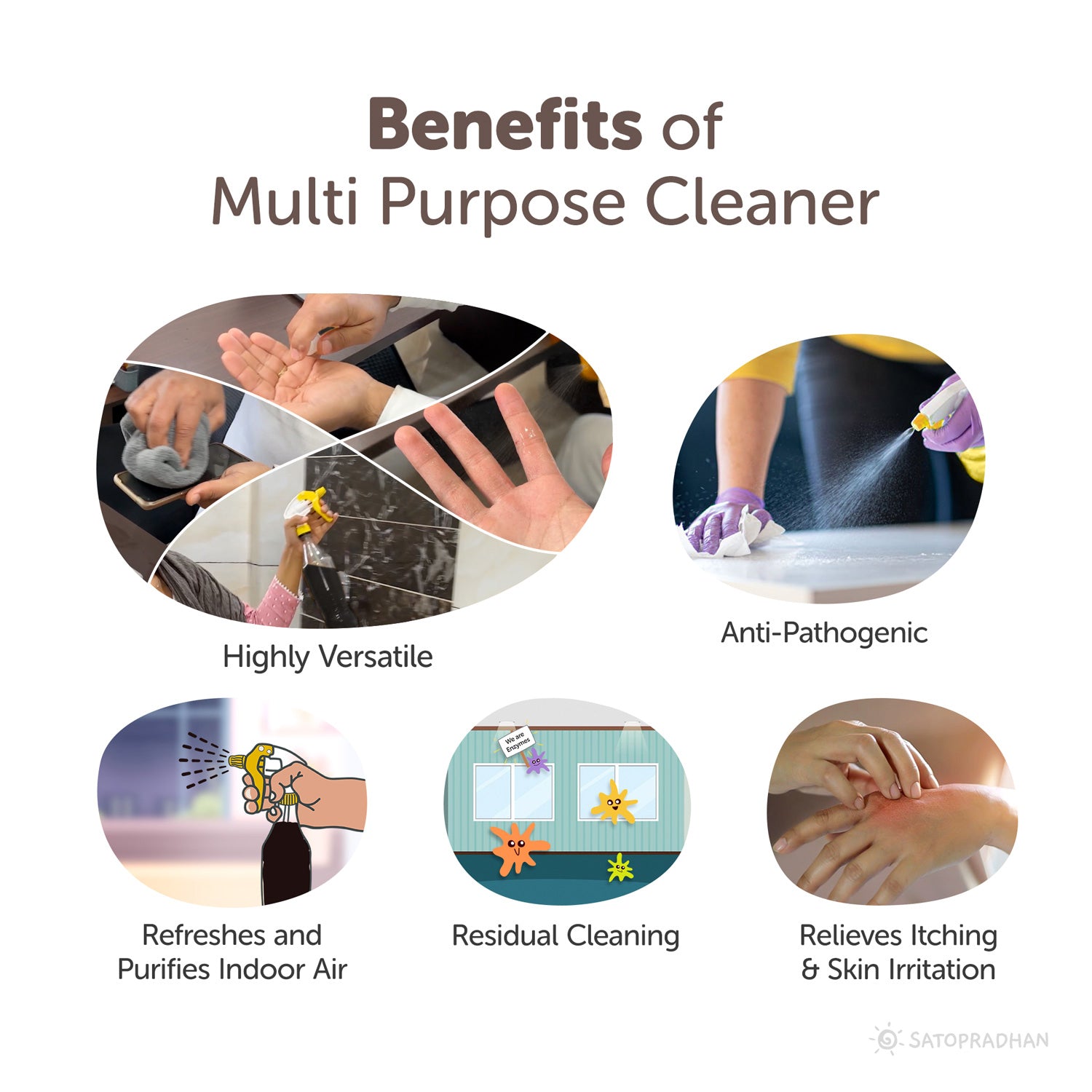 highly versatile, anti pathogenic, refreshes and purifies indoor air, residual cleaning, relieves, itching and skin irritation