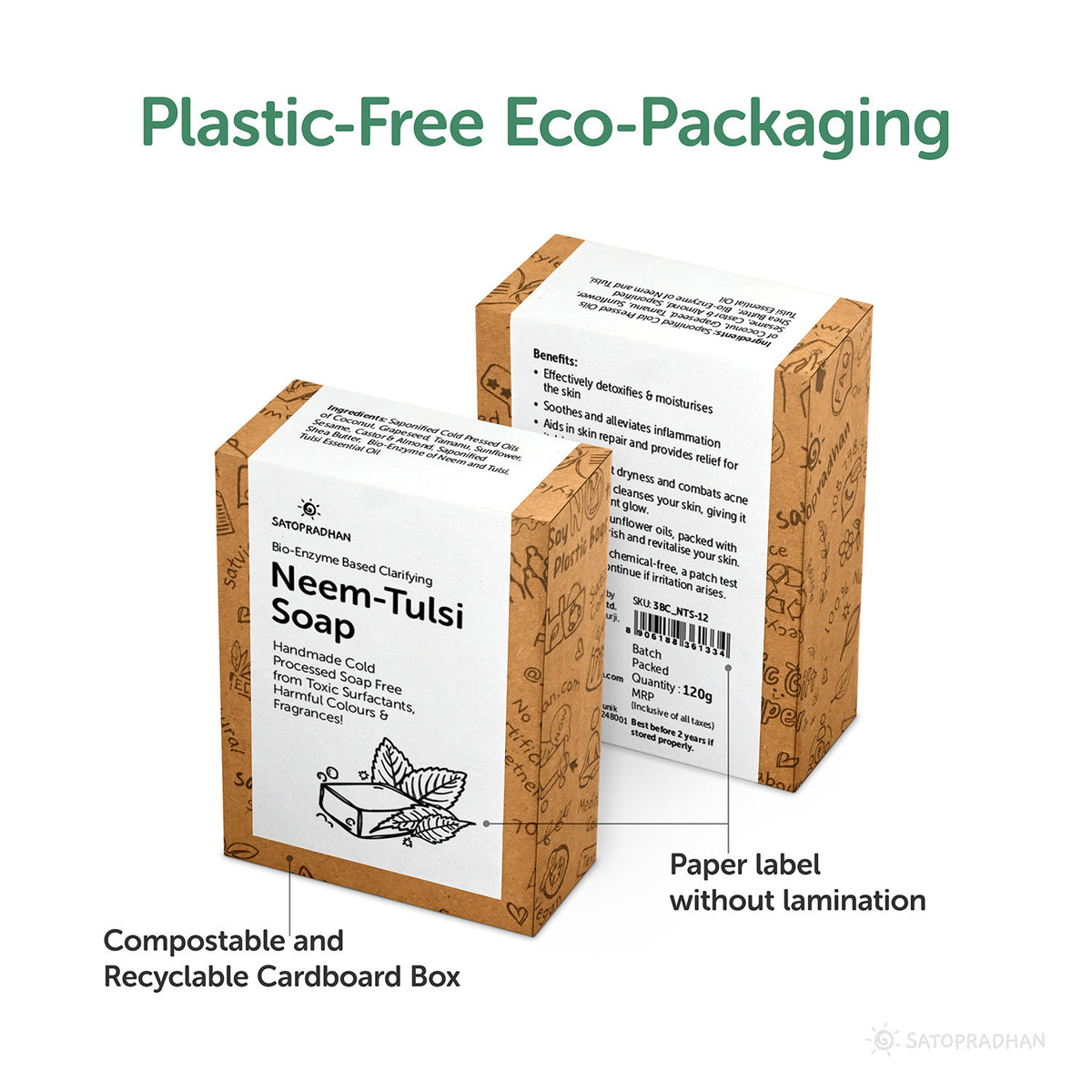 Clarifying Neem-Tulsi Soap 80g - Natural, Organic & Vegan - No Added Color/Synthetic Fragrances | Handmade Detan Detoxifying Pure Soap For Cleansing