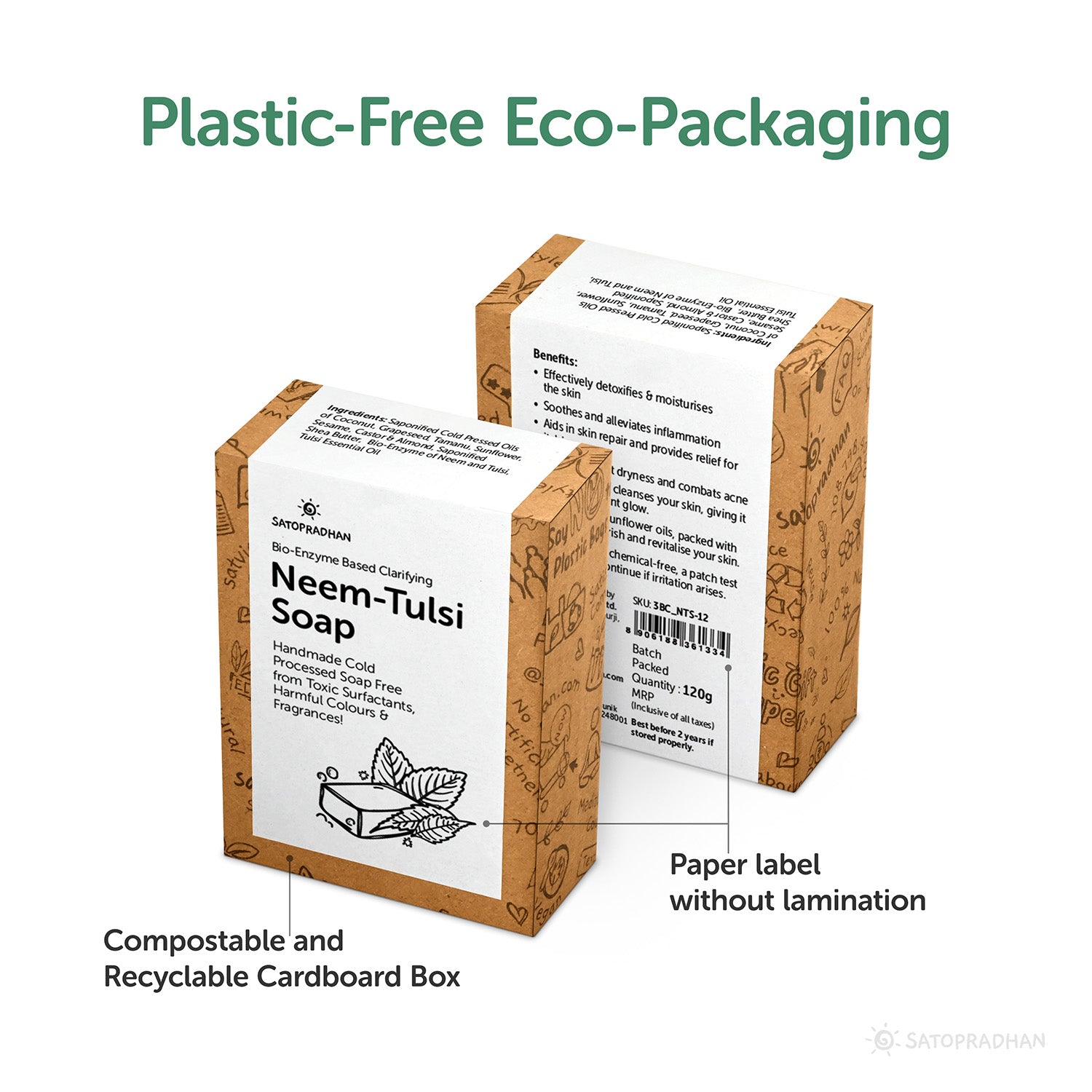 Clarifying Neem-Tulsi Soap 80g - Natural, Organic & Vegan - No Added Color/Synthetic Fragrances | Handmade Detan Detoxifying Pure Soap For Cleansing