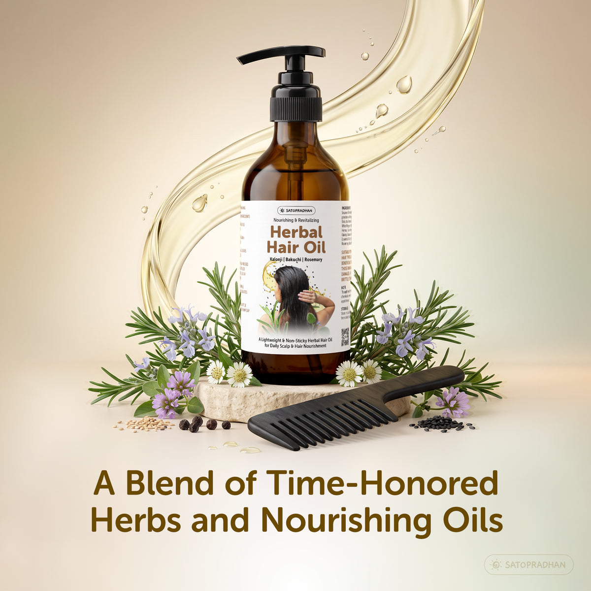 Herbal Hair Oil 200ml - Bakuchi, Kalonji & Rosemary Oil For Hair Growth & Thickness - Supports Hairfall Control & Scalp Health - Non-Sticky Oil - Plant-Based & Eco-friendly Hair Oil for Dry, Wavy & Curly Hair