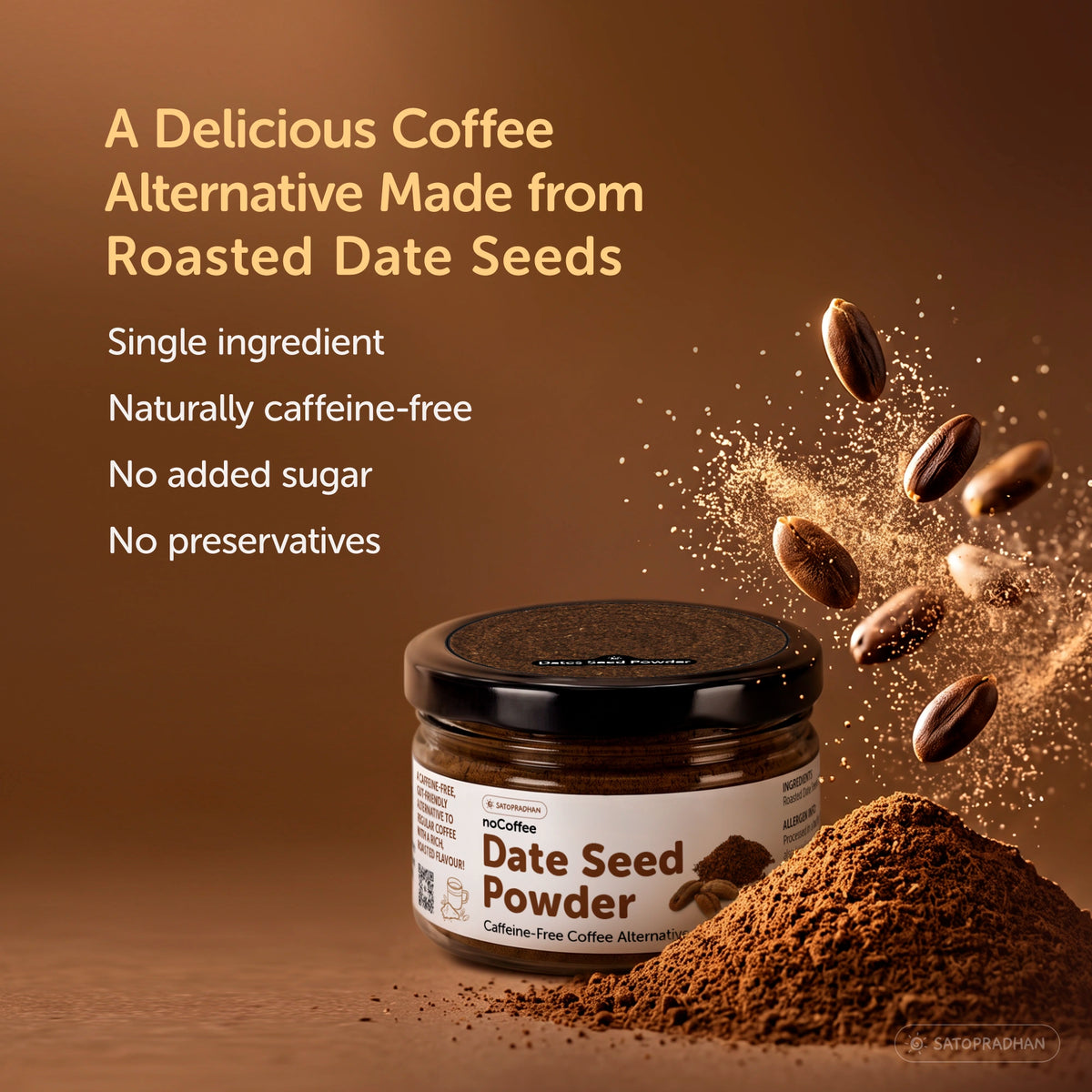 noCoffee Date Seed Powder 100g - Best Caffeine Free Coffee Alternative – Non Acidic Coffee for GERD & IBS – Organic, Gut Friendly, Plant-Based Coffee Substitute – Coarsely Ground