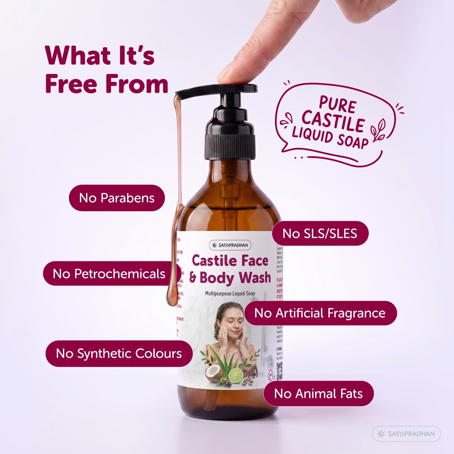 Castile Face & Body Wash – 200ml Glass Bottle / 900ml Refill in Upcycled Plastic Bottle – Natural Liquid Soap – Gentle Multi-Purpose Cleanser for Sensitive, Dry & Acne-Prone Skin - Shampoo for Dry Hair