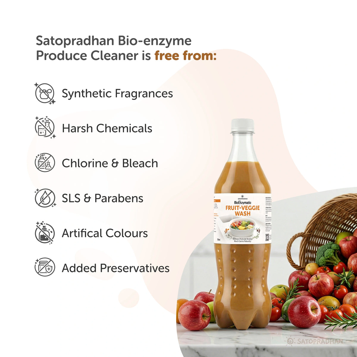 Natural Fruit & Vegetable Wash 750ml/1.9L - Bioenzyme Based Produce Cleaner - Chemical-Free Vegetable Wash Liquid Cleaner