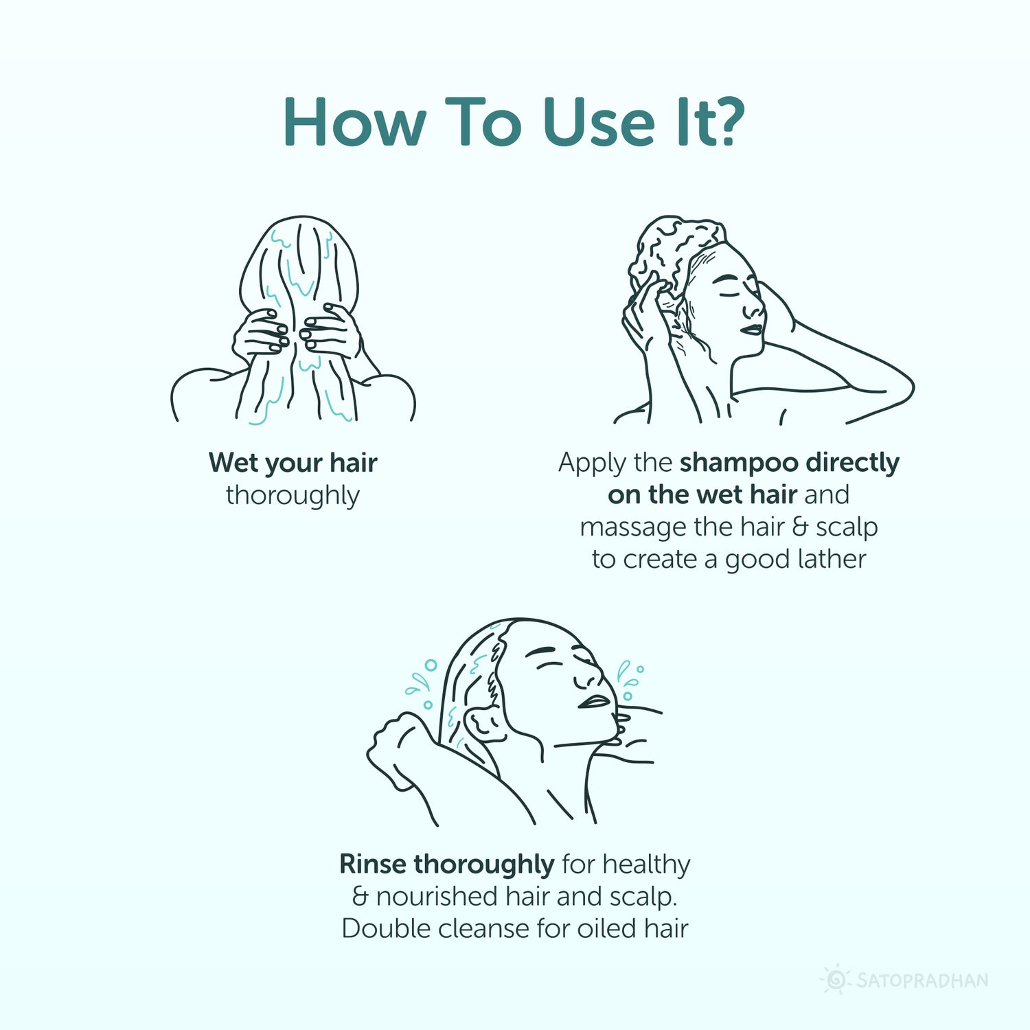 How to use rosemary shampoo: wet your hair, apply the shampoo directly to wet hair, gently massage, and rinse thoroughly for clean and healthy hair