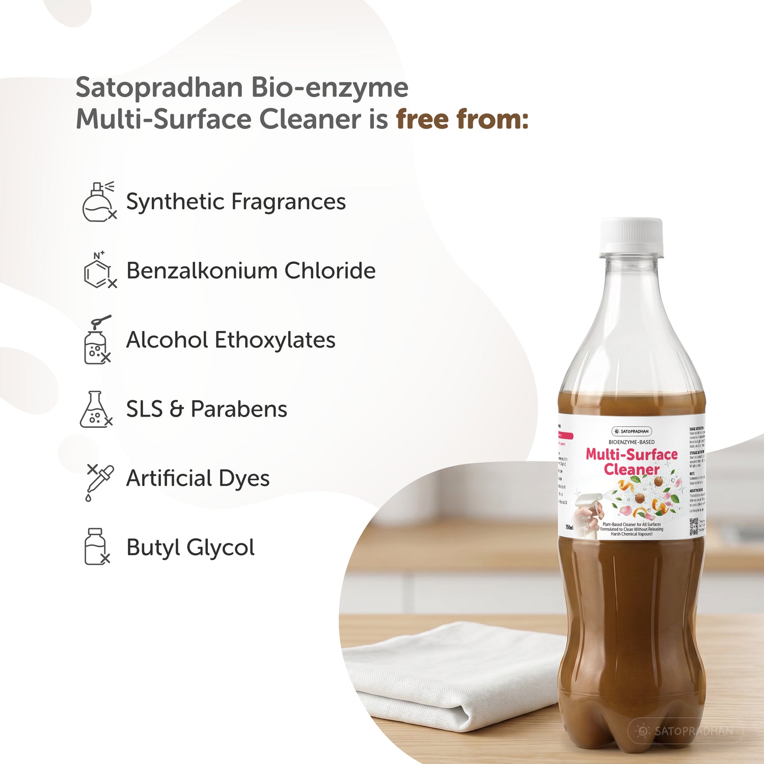 Plant-Based Multi-Surface Cleaner 750 ml - Bio-Enzyme All-Purpose Cleaning Spray - Chemical-Free Glass Cleaner