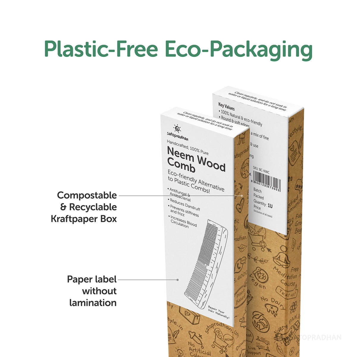 Neem Wood Comb -  100% Pure & Handcrafted - A Perfect Substitute for Plastic Combs