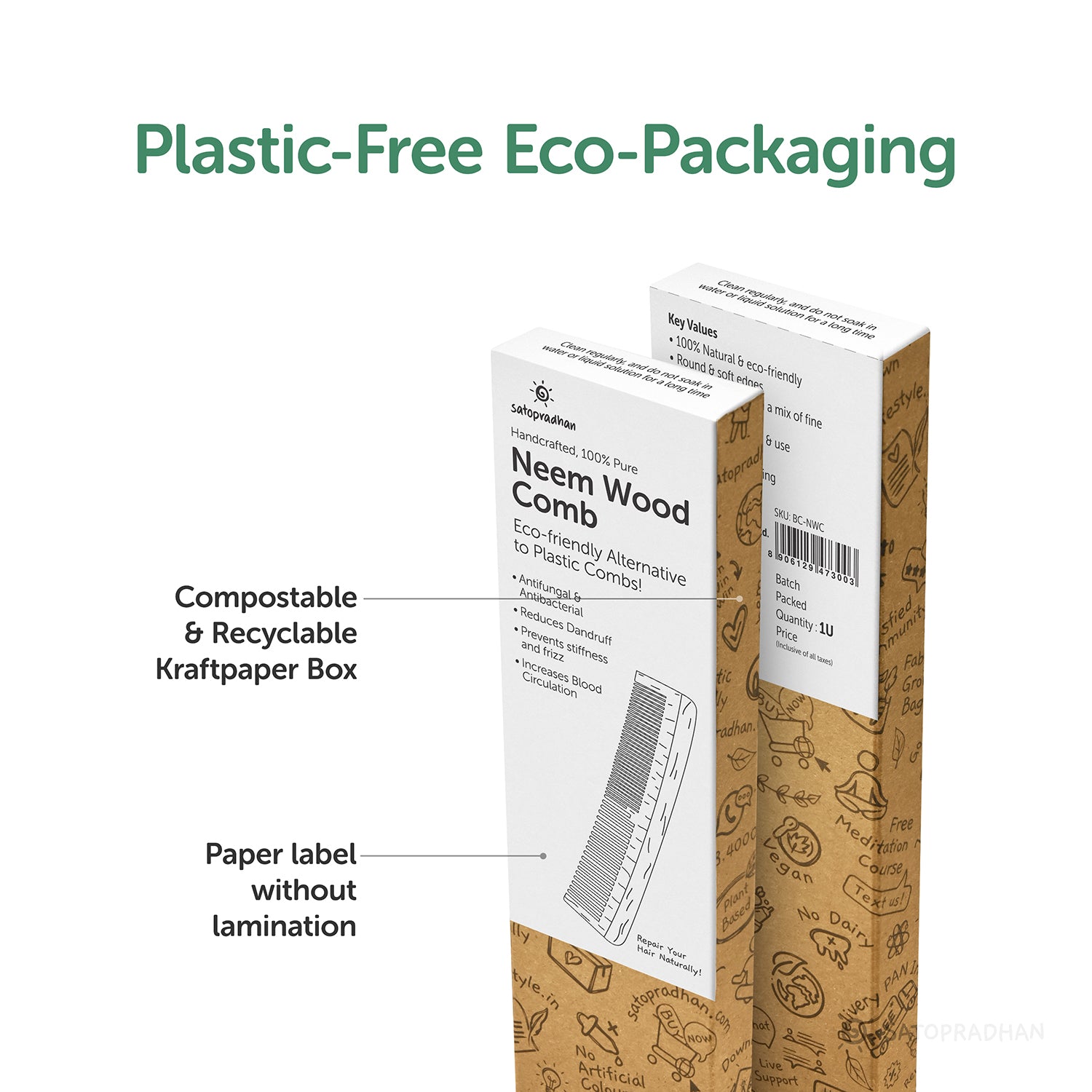 Neem Wood Comb -  100% Pure & Handcrafted - A Perfect Substitute for Plastic Combs