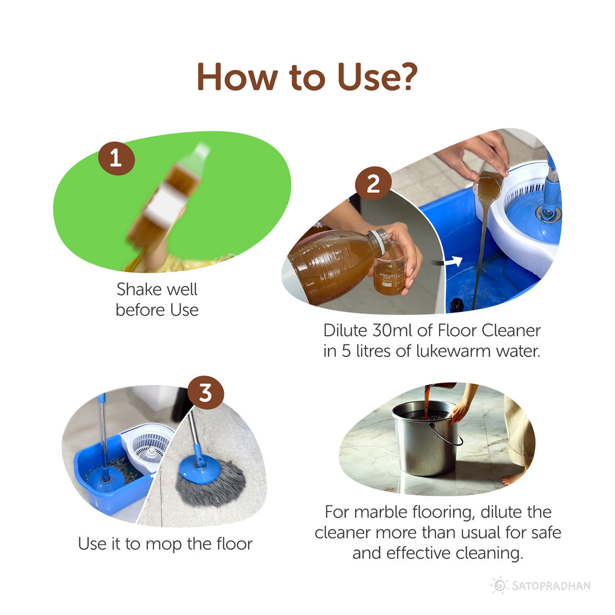 shake well before use, dilute 30ml of floor cleaner, use it to mop the floor, use for marble flooring
