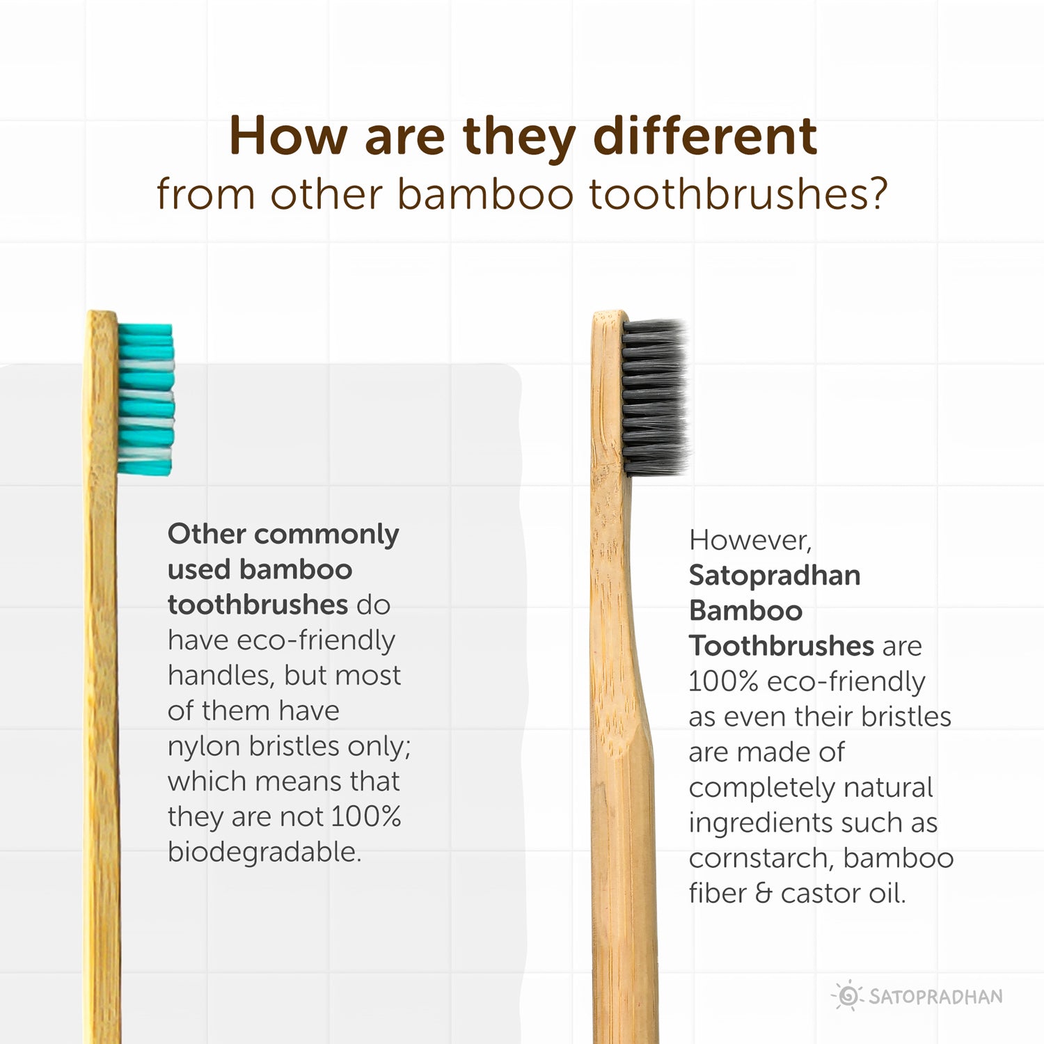 Toothbrushes - Set of 4 with Bamboo Handles & Biodegradable Bristles - Colored markings for easier identification