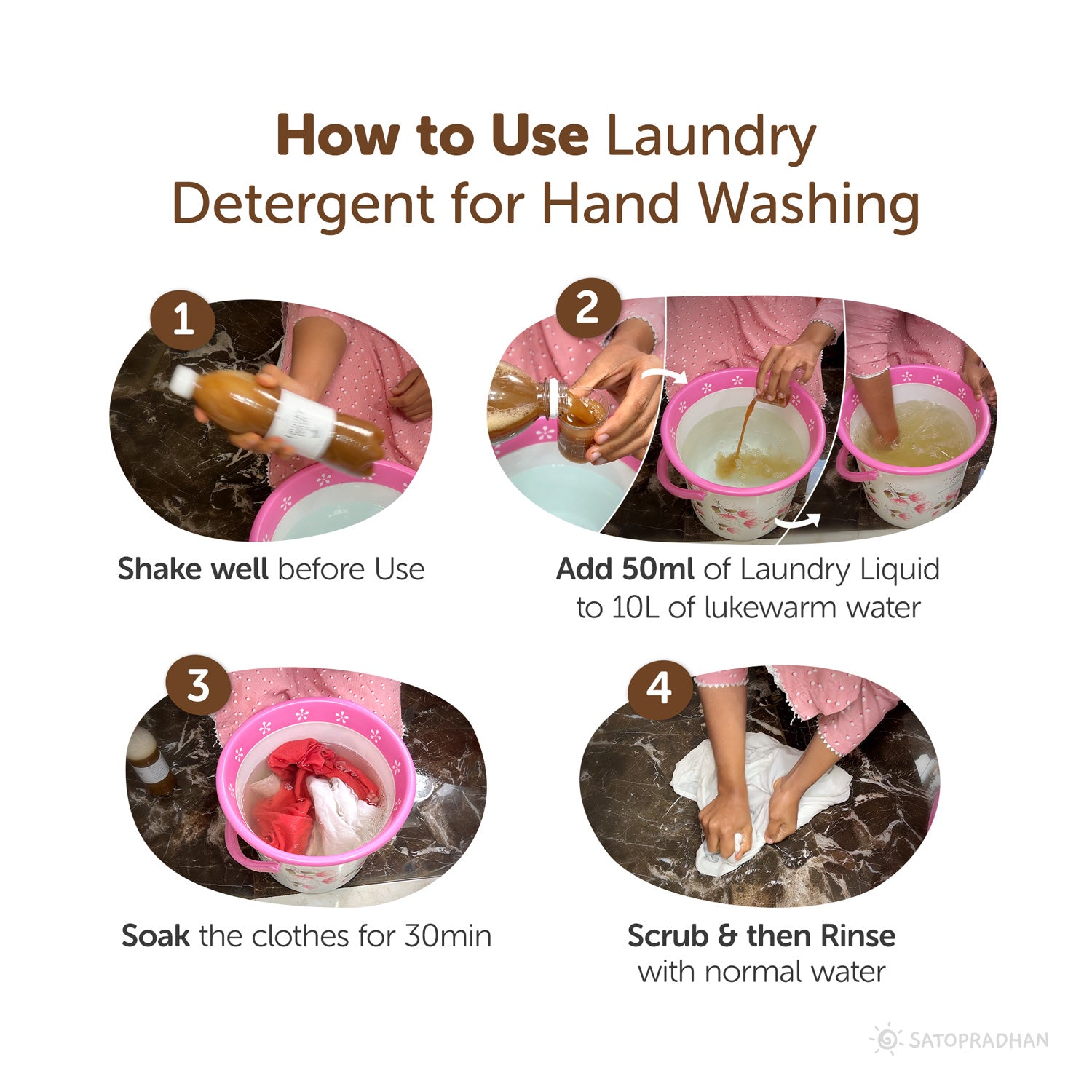 How to use natural laundry liquid for hand washing: Shake well before use, add 50ml of laundry liquid to 10L of lukewarm water, soak the clothes for 30 minutes, and rinse with normal water for clean and fresh laundry