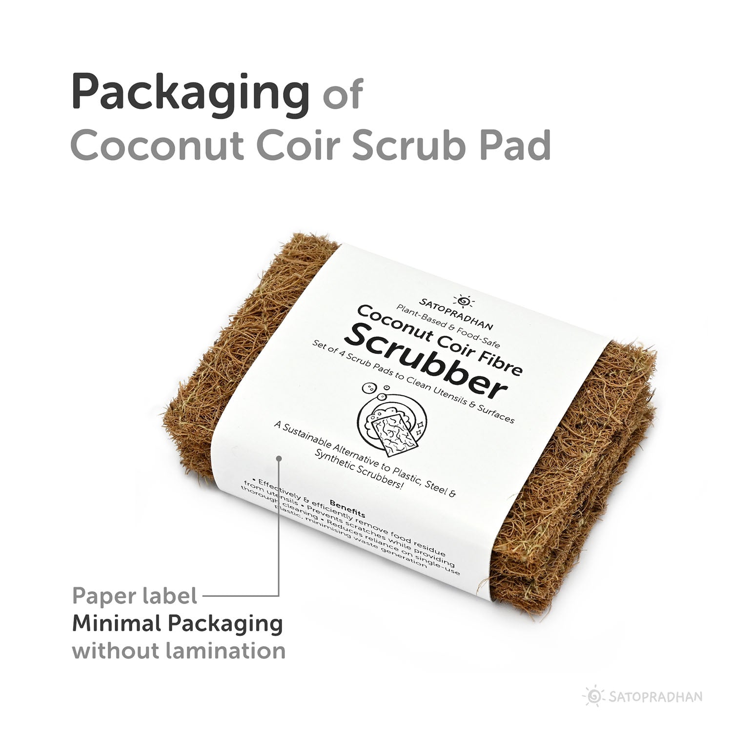 Coconut Coir Utensil Scrub Pad - Pack of 4 Natural Scrubbers for Dishwashing & Surface Cleaning | Coconut Dish Scrubber | Plastic Free Scrubber | Eco-Friendly