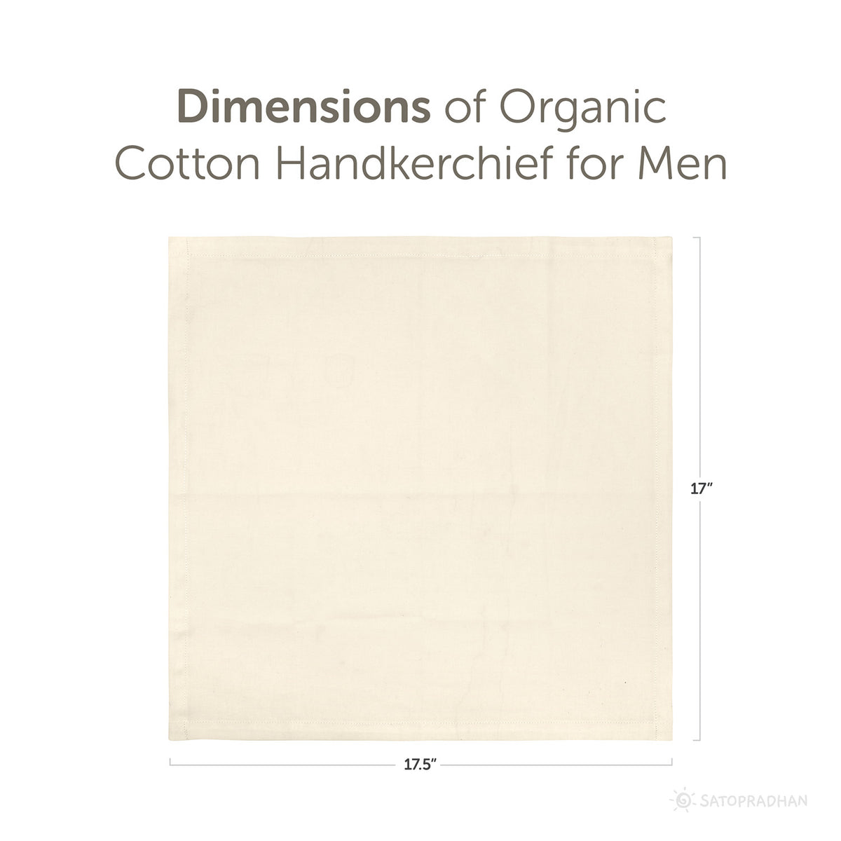 Dimension illustration of an organic cotton handkerchief, 17X17.5 inches, cream white, eco-friendly fabric