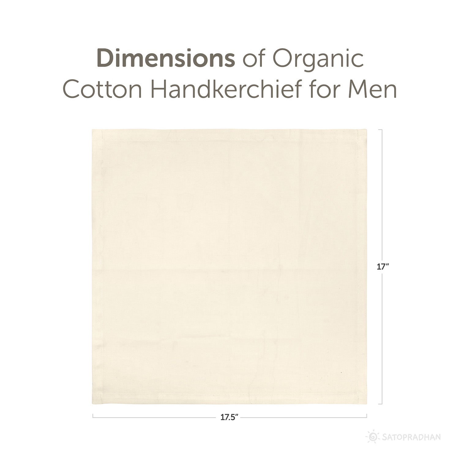Dimension illustration of an organic cotton handkerchief, 17X17.5 inches, cream white, eco-friendly fabric