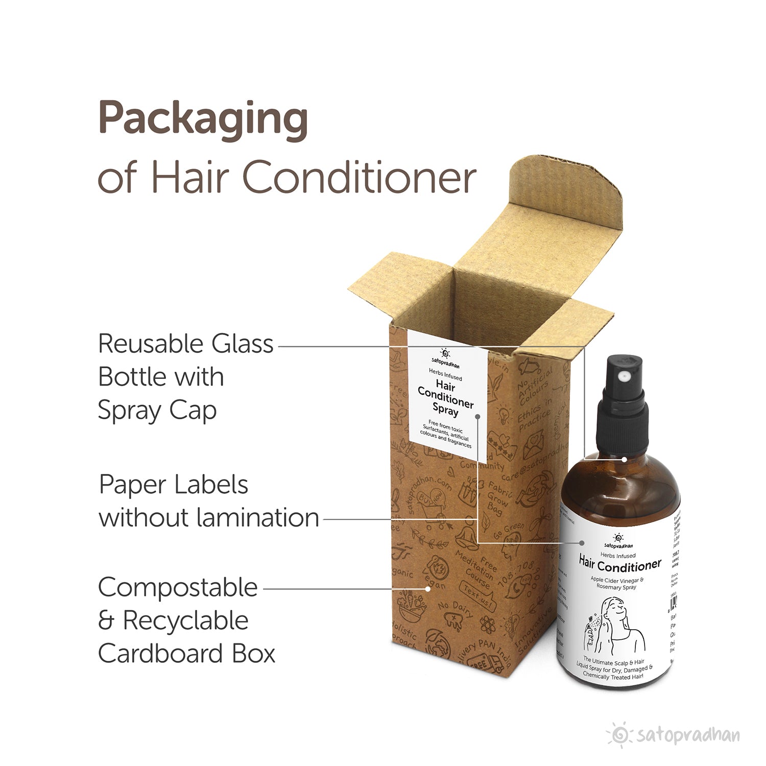 Herbs Infused Hair Conditioner Spray 100ML: Apple  Cider Vinegar, Enhanced With Rosemary Essential Oil | Organic | Hair Growth