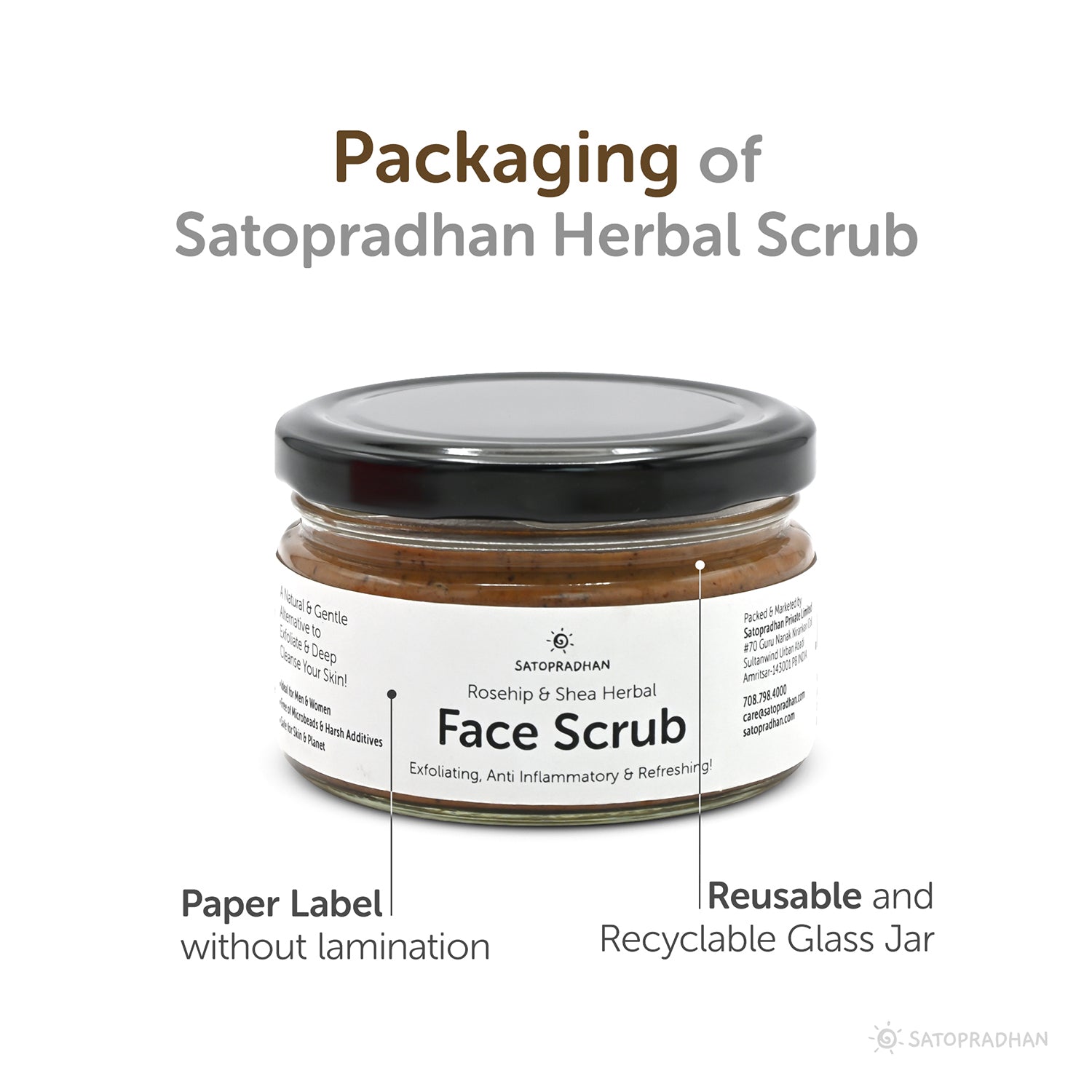 Satopradhan Rosehip & Shea Butter Exfoliating Herbal Scrub for Face & Body 150g - Natural Detan Scrub for Cleansing | Blackhead & Whitehead Remover | Dead Skin Remover | Detan Face Ubtan Packaging, Earth friendly, Plastic Free, Eco Friendly packing