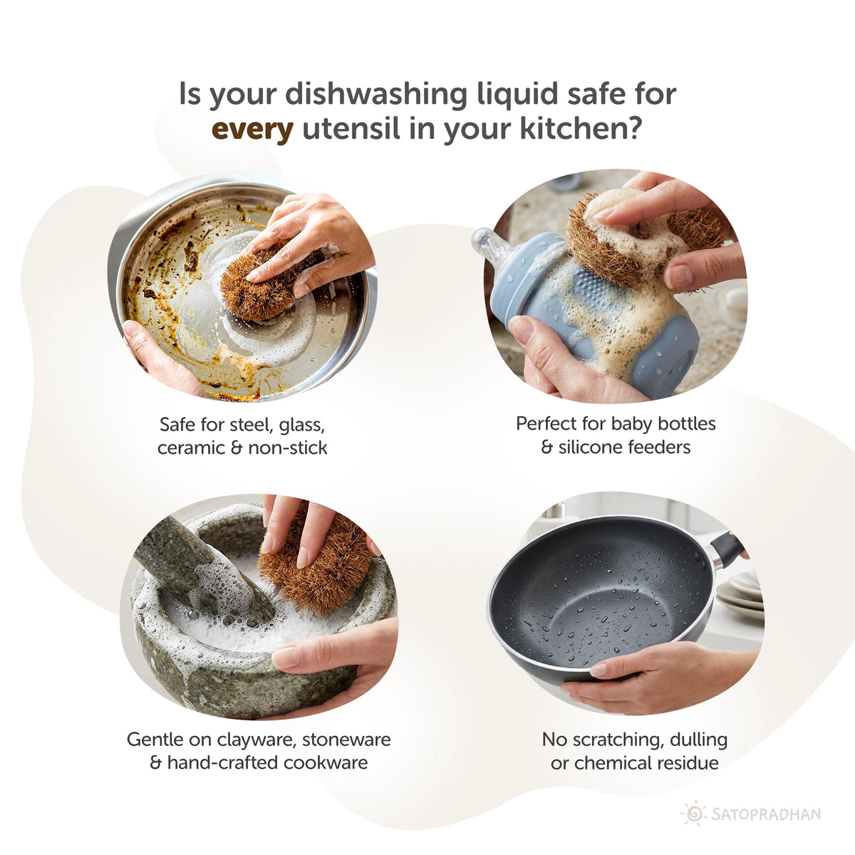 Bio-Enzymatic Dishwashing Liquid is compatible with all kinds of utensils in the kitchen