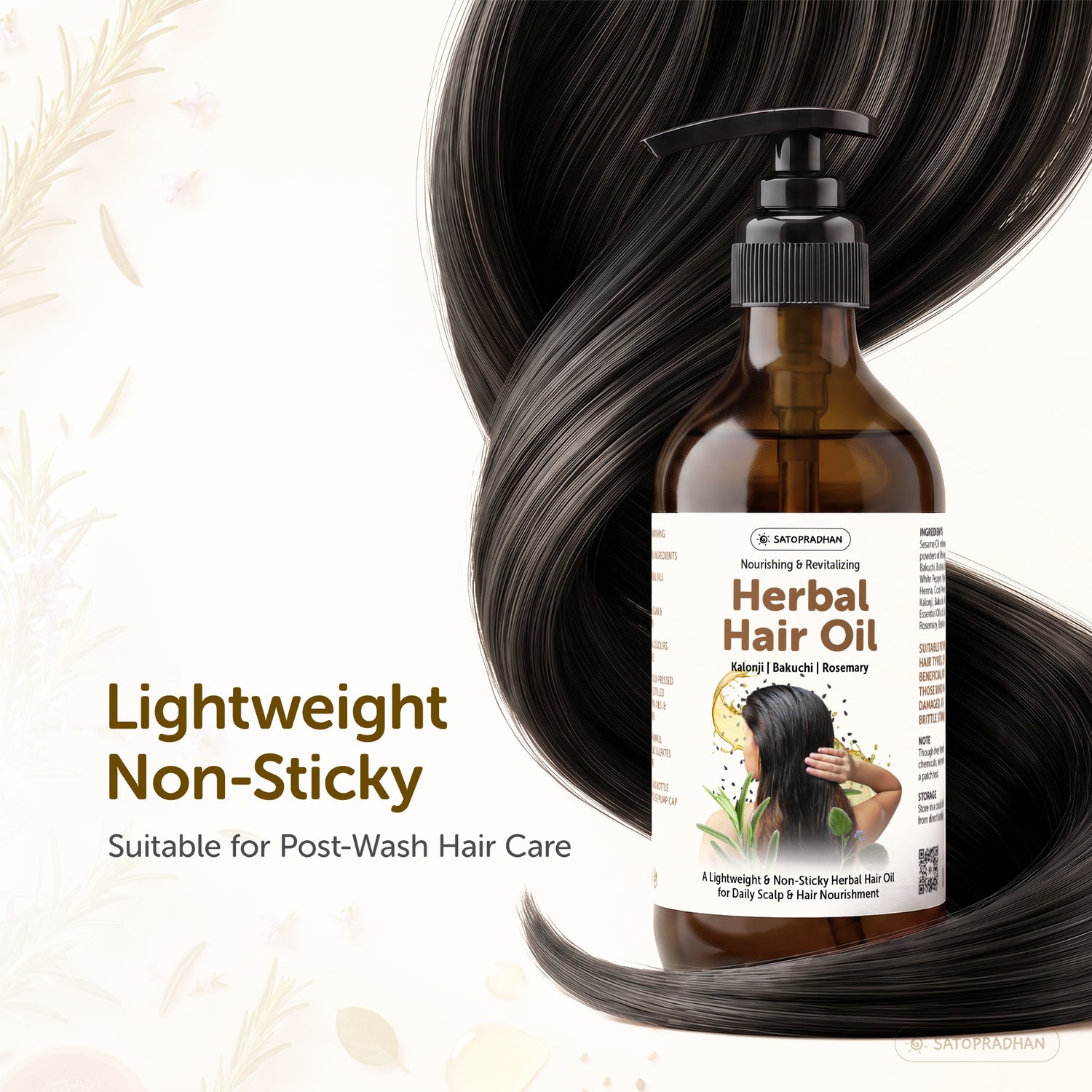 Herbal Hair Oil 200ml - Bakuchi, Kalonji & Rosemary Oil For Hair Growth & Thickness - Supports Hairfall Control & Scalp Health - Non-Sticky Oil - Plant-Based & Eco-friendly Hair Oil for Dry, Wavy & Curly Hair