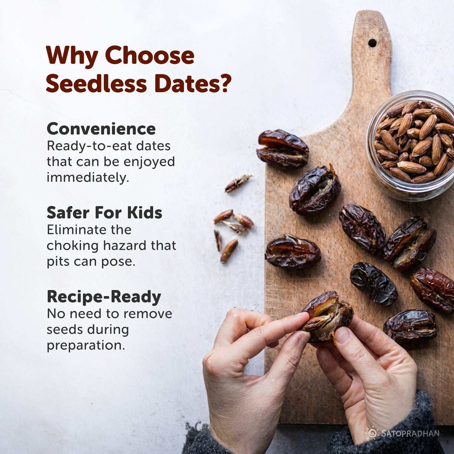 Seedless Safawi Dates 800g - Premium Organic Saudi Arabian Dates - Natural Black Khajoor - No Added Sugar or Preservatives - Pitted Safawi Dates, Why Choose Seedless Dates, eating dates