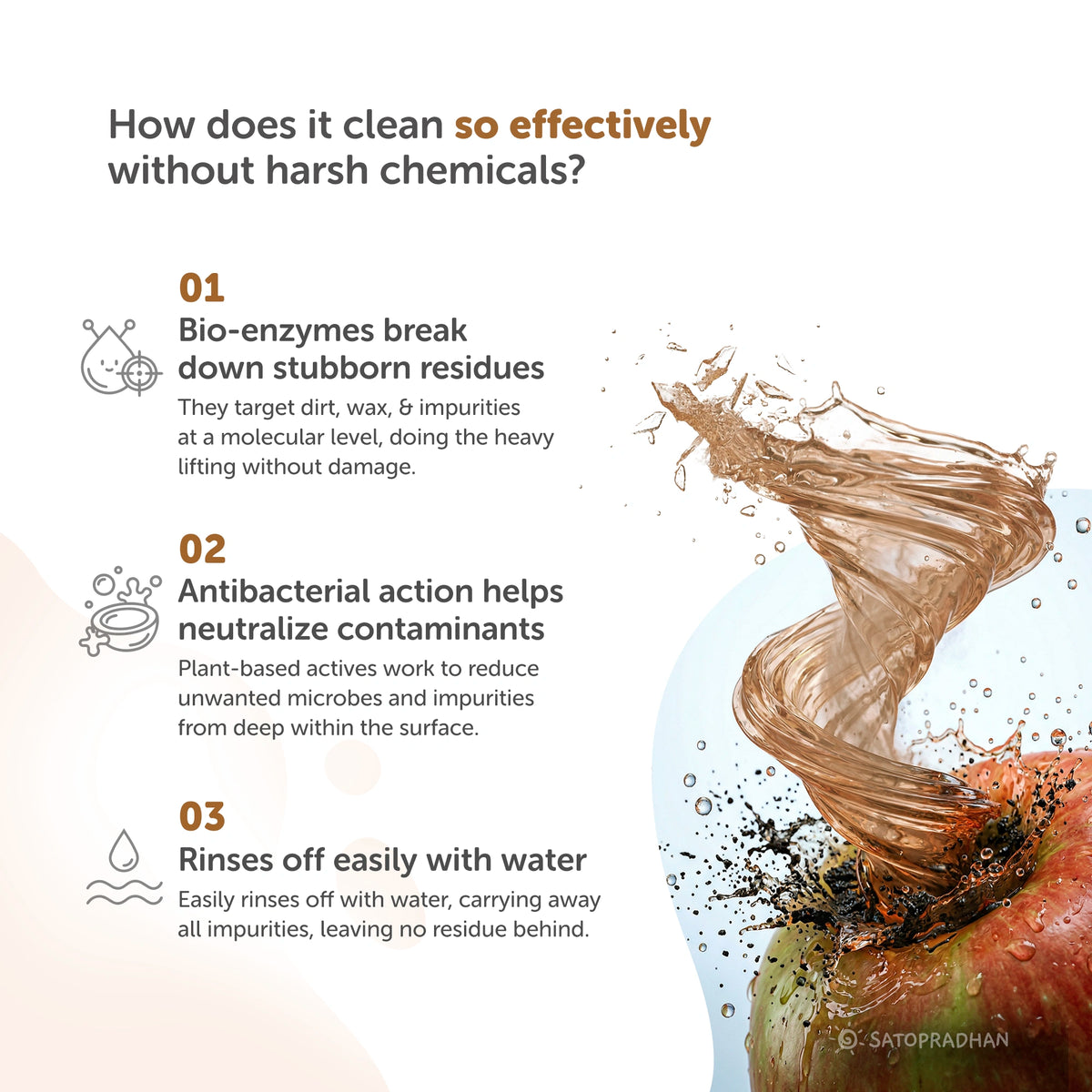 Natural Fruit & Vegetable Wash 750ml/1.9L - Bioenzyme Based Produce Cleaner - Chemical-Free Vegetable Wash Liquid Cleaner