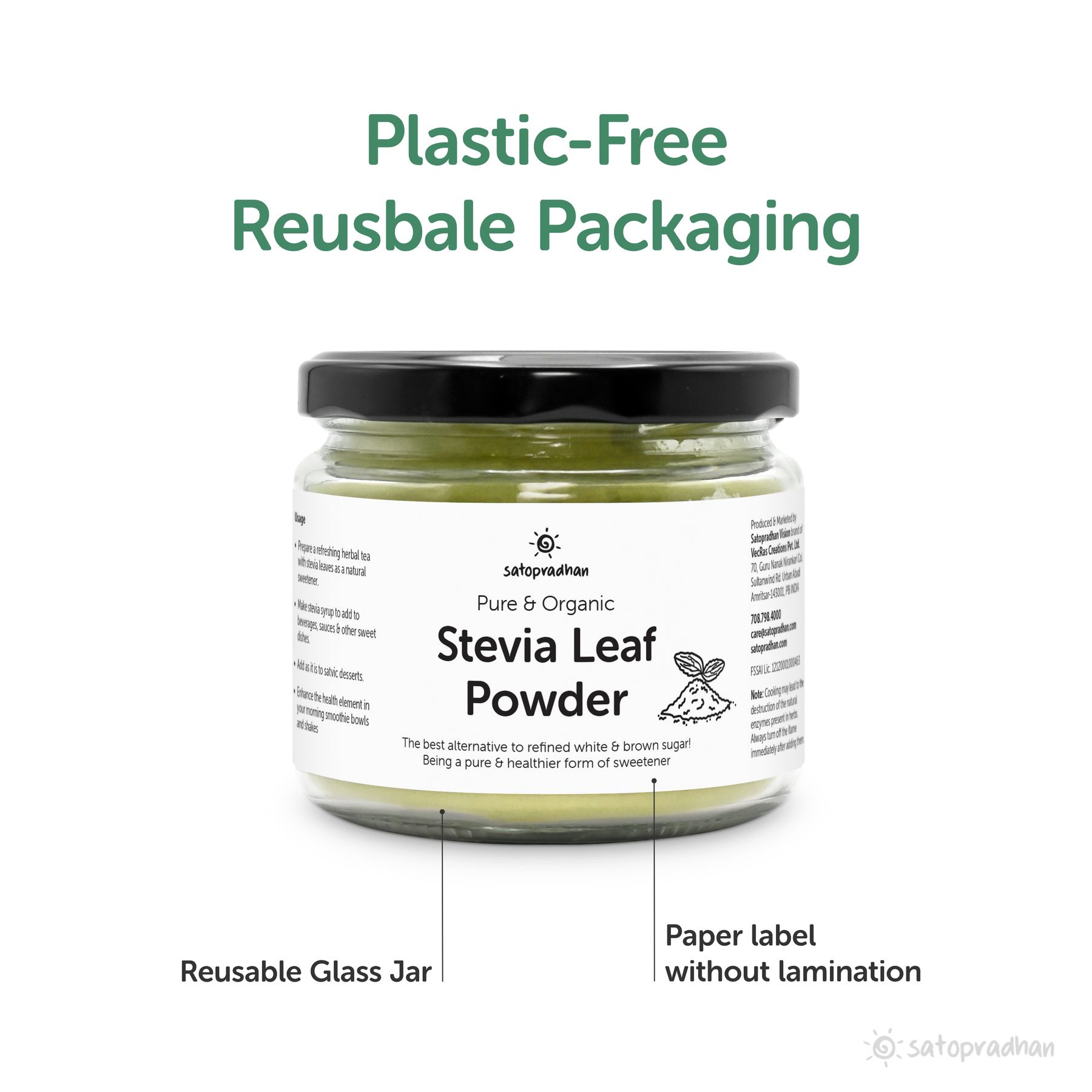 Stevia Leaf Powder-Pure, Organic & Natural, 100g - Zero-Calorie Natural Sweetener - Diabetic friendly & Chemical-free
