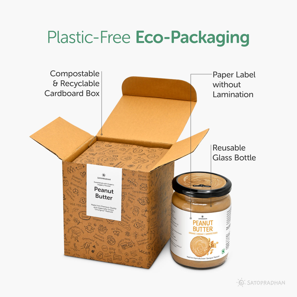 Unsweetened Peanut Butter 500g - Creamy - All Natural, Gluten-Free & Vegan - No Hydrogenated Soybean Oil or Refined Sugar - Unsalted Peanut Butter