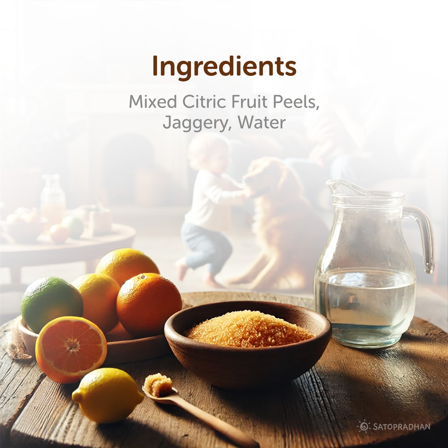 Mixed Citric Fruit Peels,
Jaggery, Water