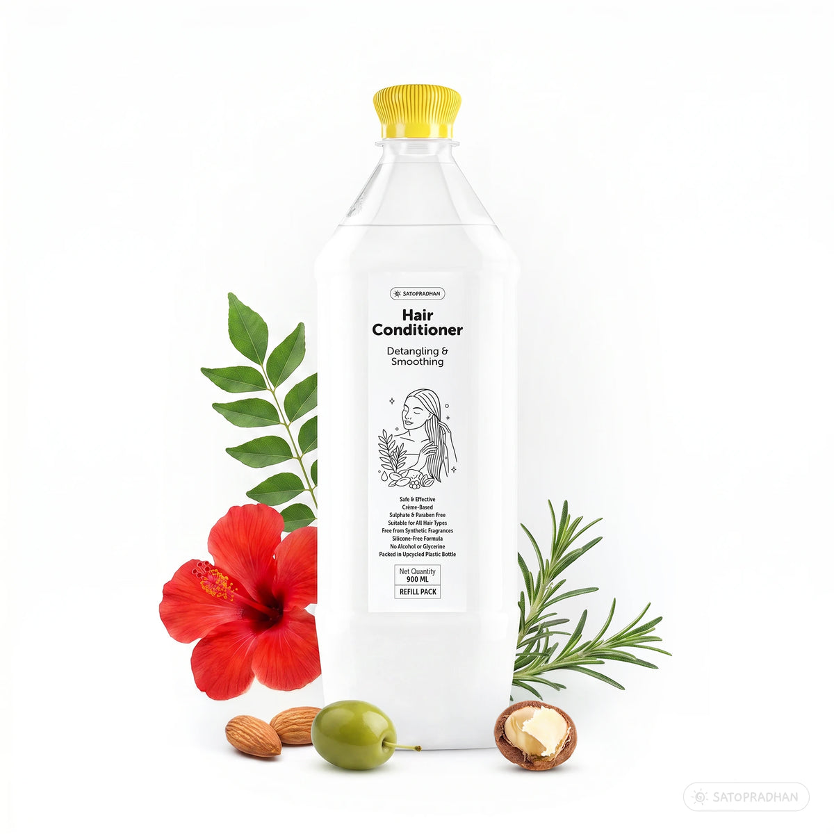 Moisturizing Hair Conditioner 200ml Glass Bottle / 900ml Refill in Upcycled Plastic Bottle  - Post Wash Hair Conditioner - Nourishes & Detangles Hair - Best for Dry & Damaged Hair