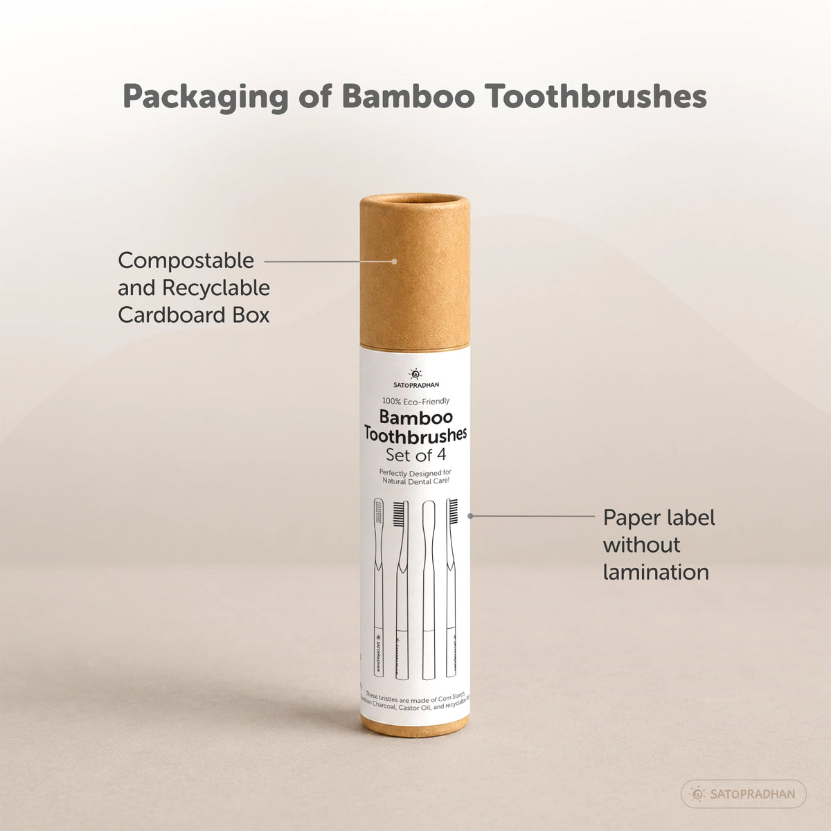 Eco-Friendly Bamboo Toothbrushes - Set of 4 - BPA-Free - Soft Bristles