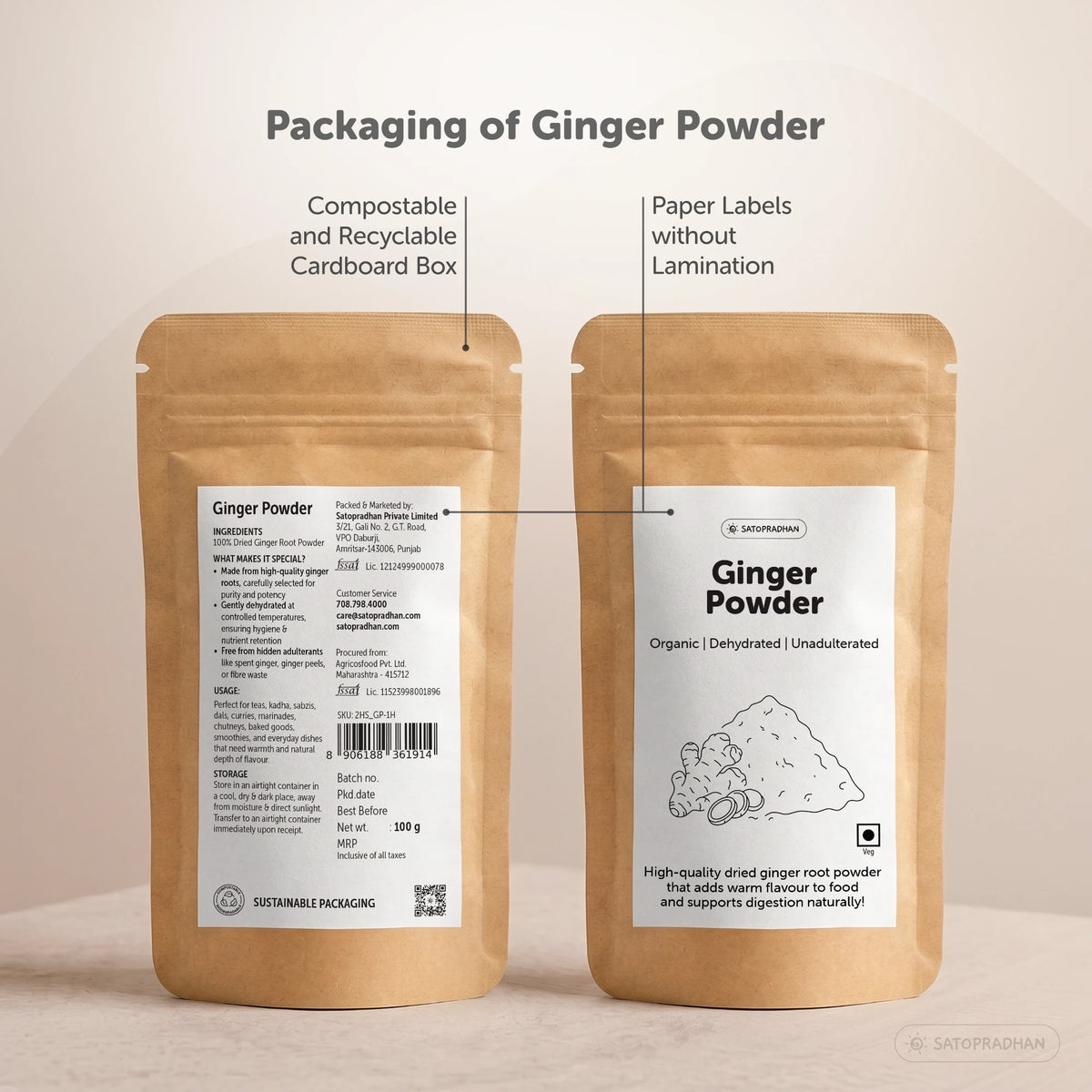 Organic Ginger Powder 100g - Pure, Chemical-Free, & Dehydrated Saunth - Adrak Powder